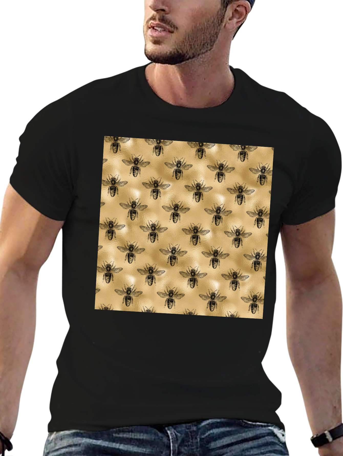 Stylish Bee Print Tee - Black