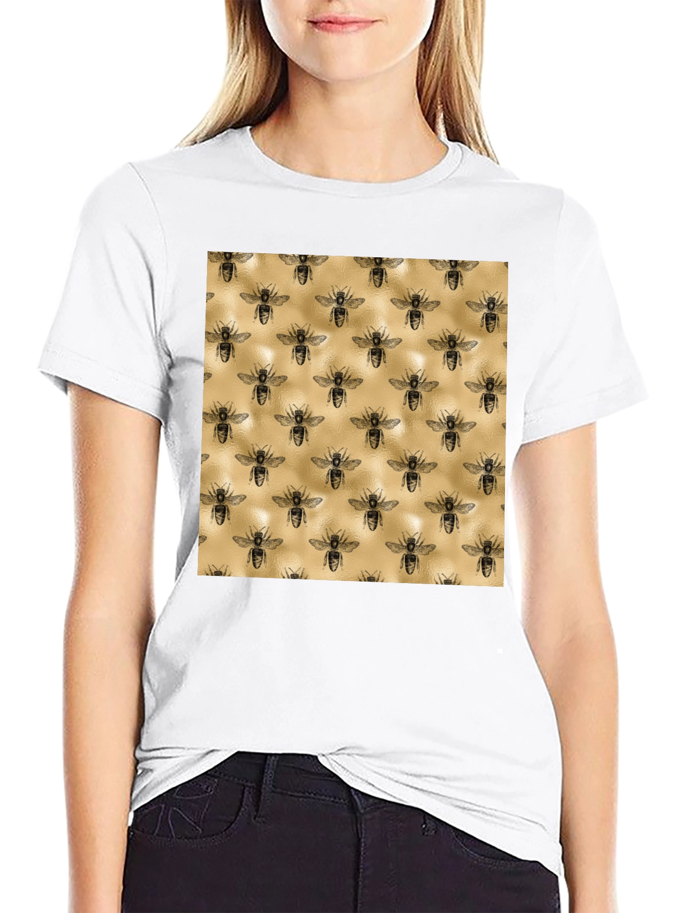 Stylish Bee Print Tee - Black