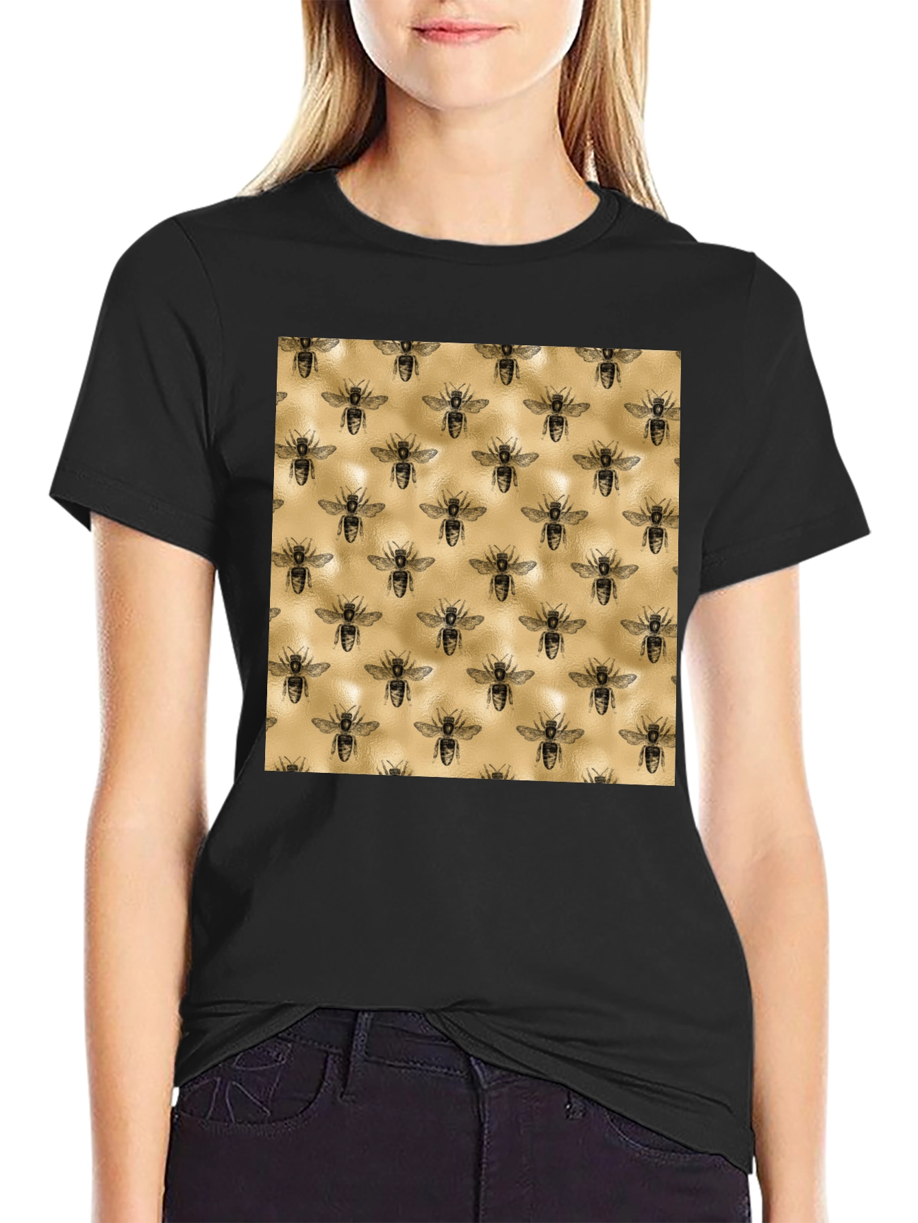 Stylish Bee Print Tee - Black