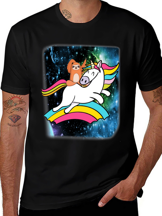 Sloth Riding Unicorn T-Shirt - Galaxy Rainbow Design