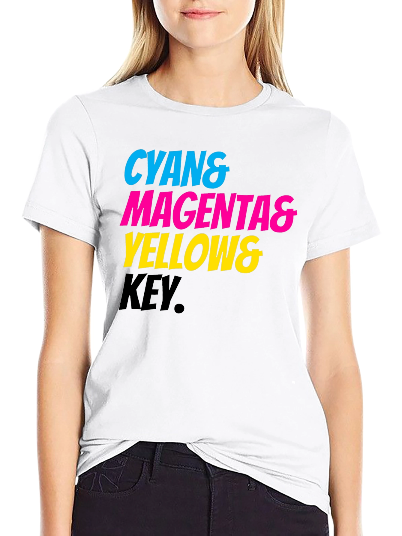 Cyan Magenta Yellow Key Printed Tee