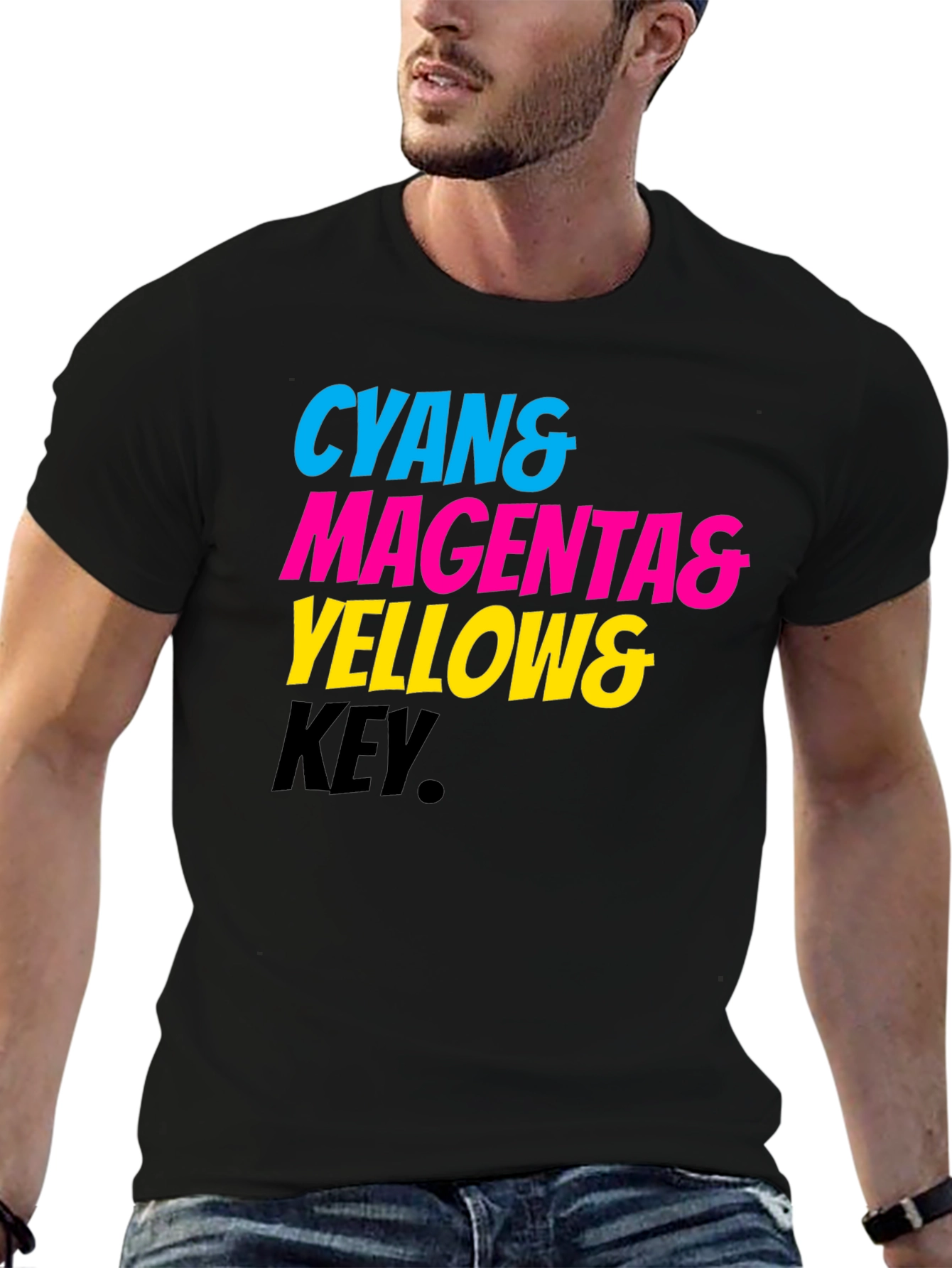 Cyan Magenta Yellow Key Printed Tee