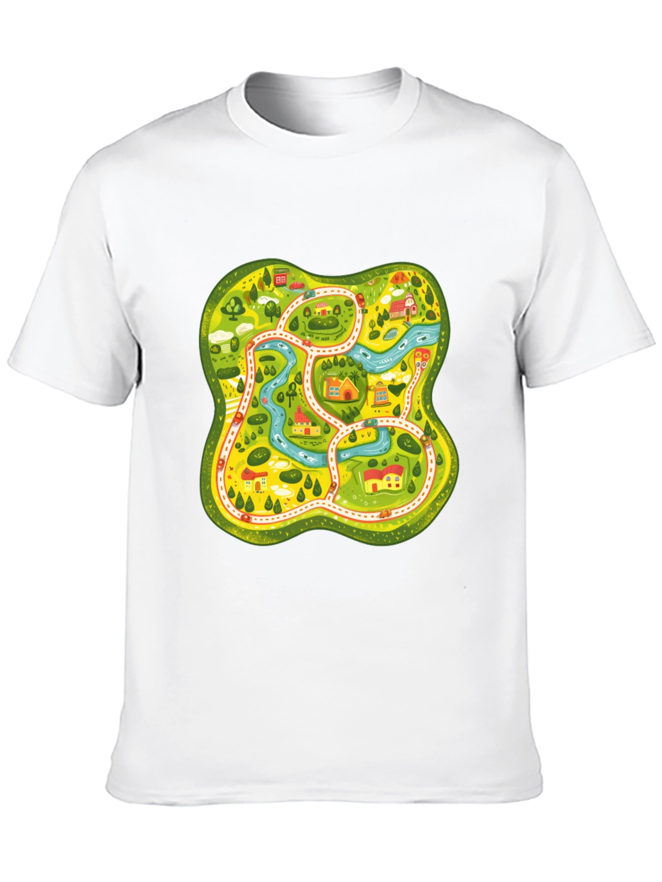 Cartoon Map Graphic Tee - Black Unisex T-Shirt
