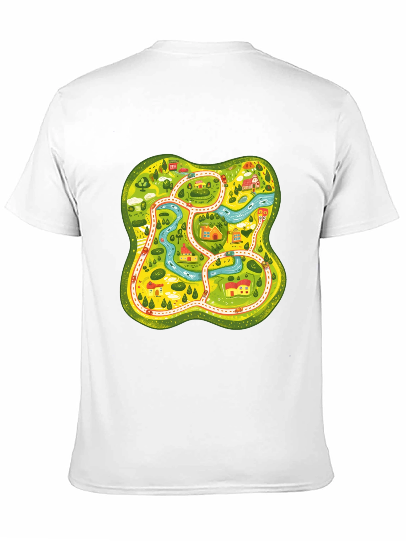 Cartoon Map Graphic Tee - Black Unisex T-Shirt