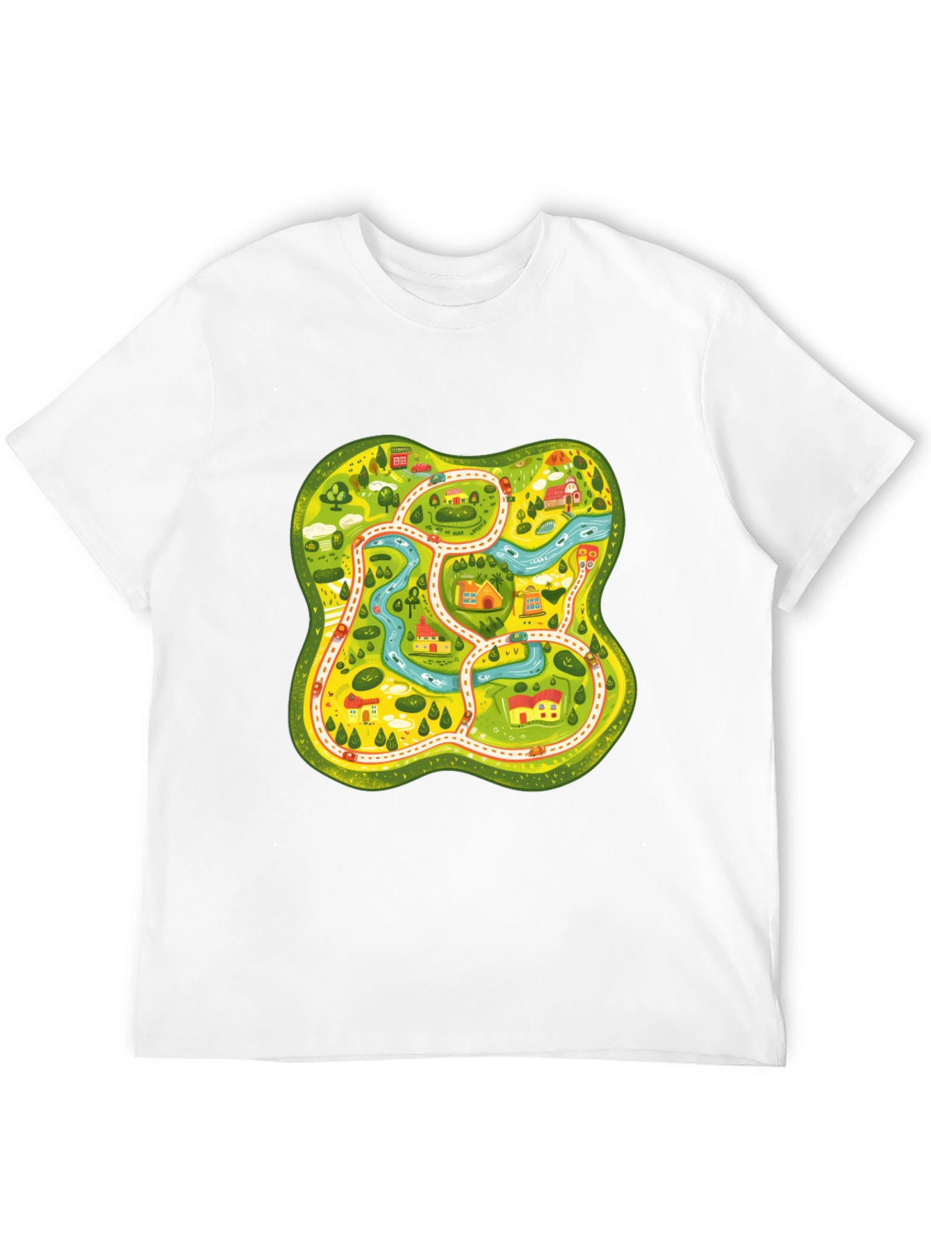 Cartoon Map Graphic Tee - Black Unisex T-Shirt