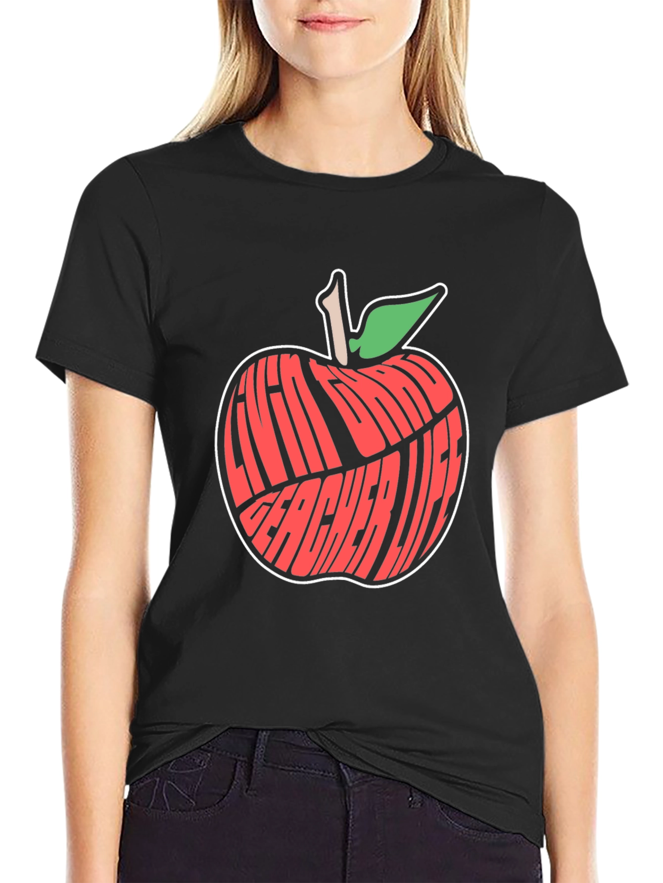 Teacher Life Apple Graphic Tee - Black