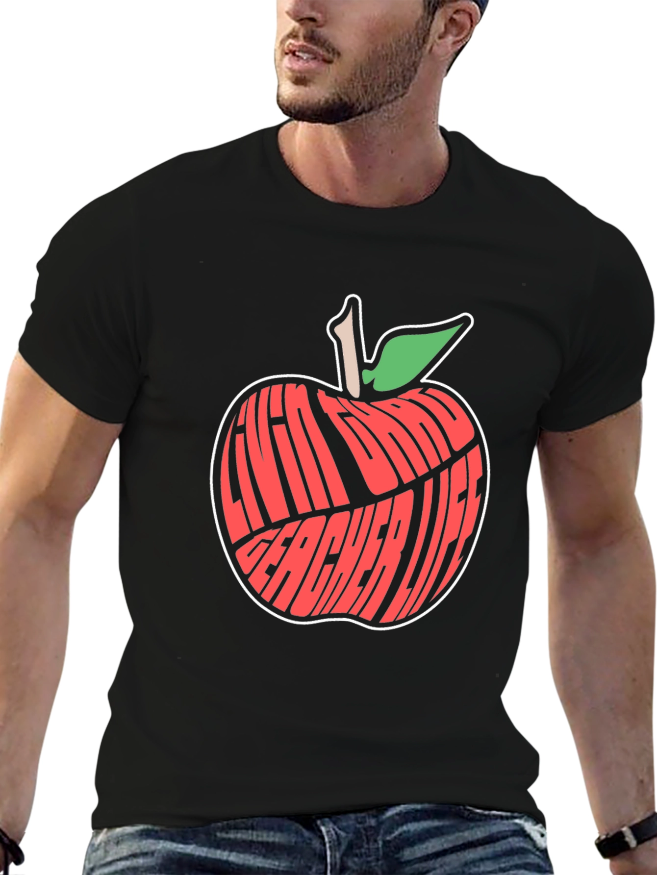 Teacher Life Apple Graphic Tee - Black