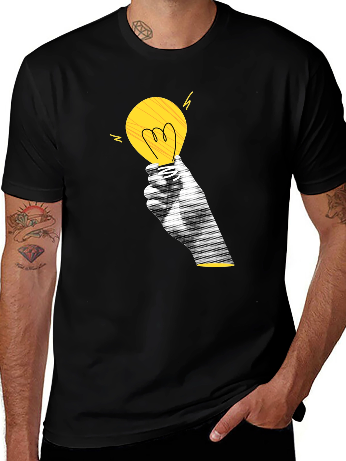 Creative Spark Black T-Shirt - Idea Light Bulb Design