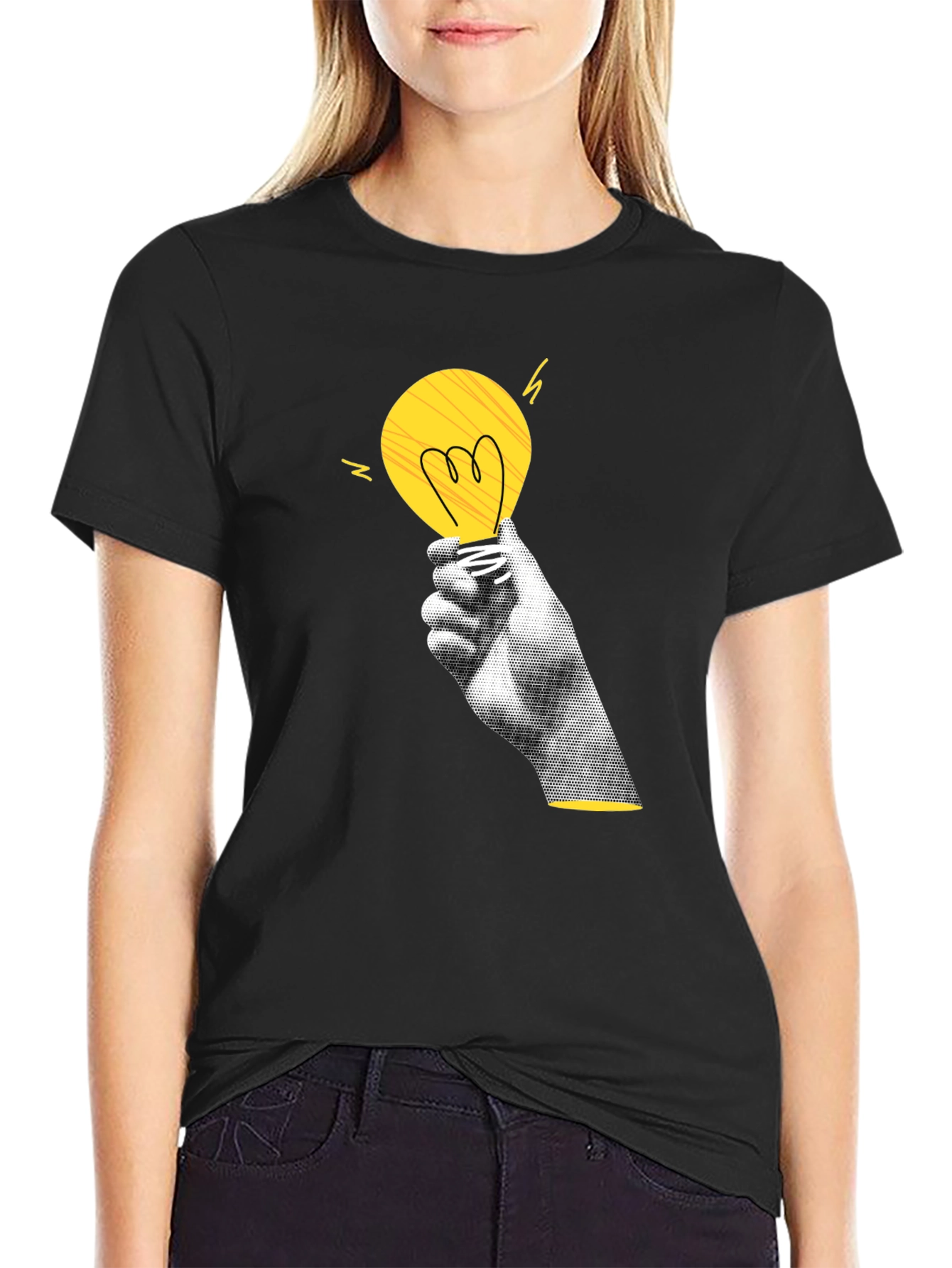 Creative Spark Black T-Shirt - Idea Light Bulb Design