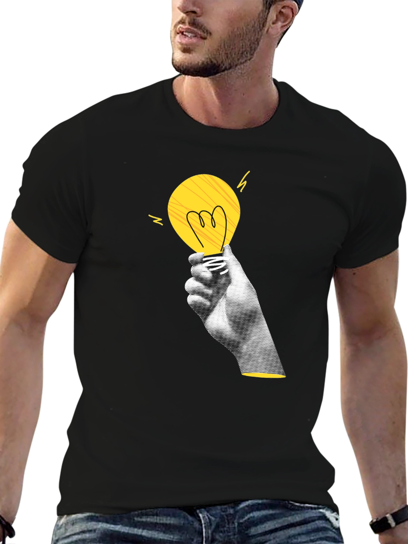 Creative Spark Black T-Shirt - Idea Light Bulb Design