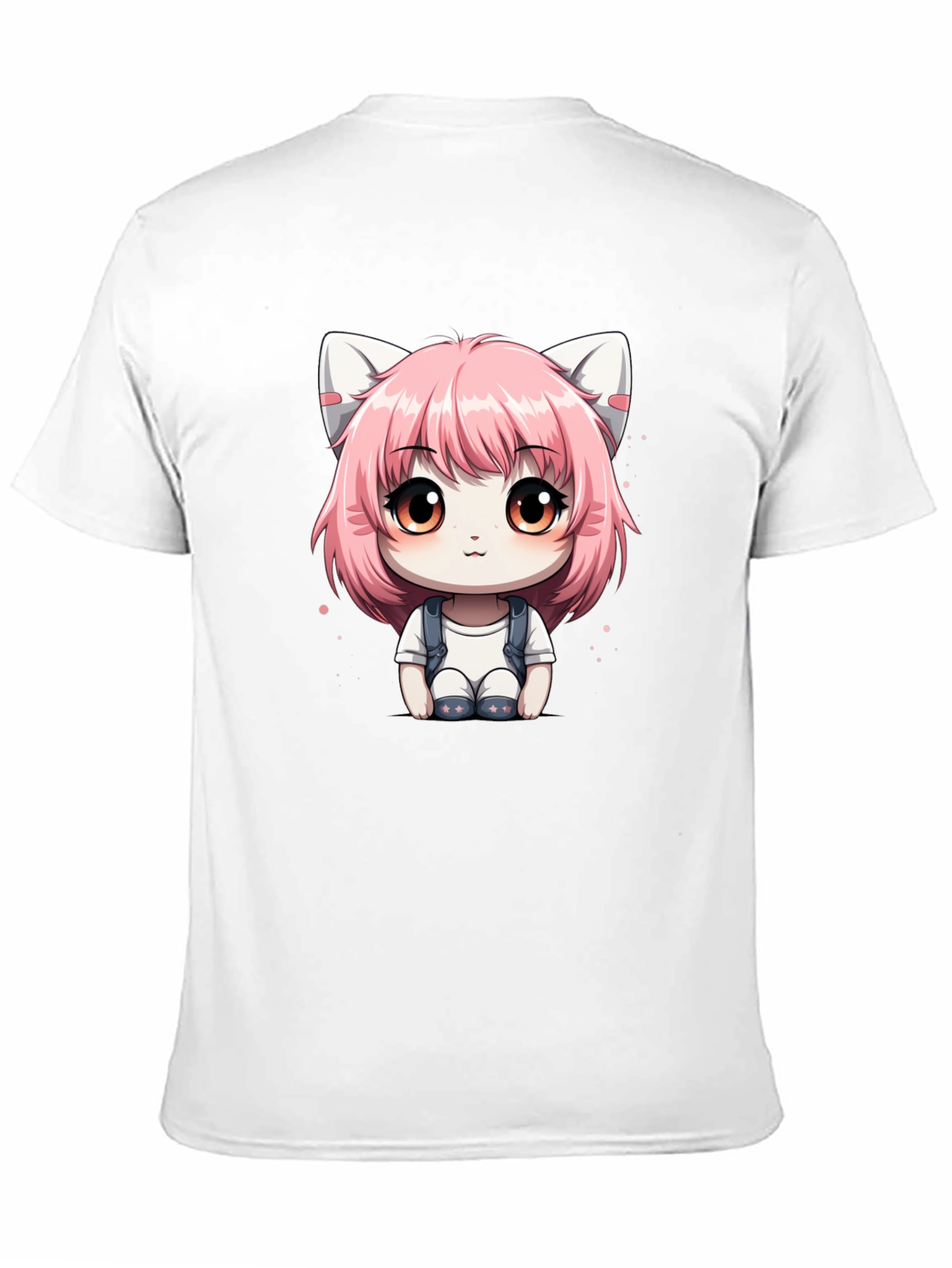 Anime Cat Girl Graphic Tee - Black Cotton T-Shirt