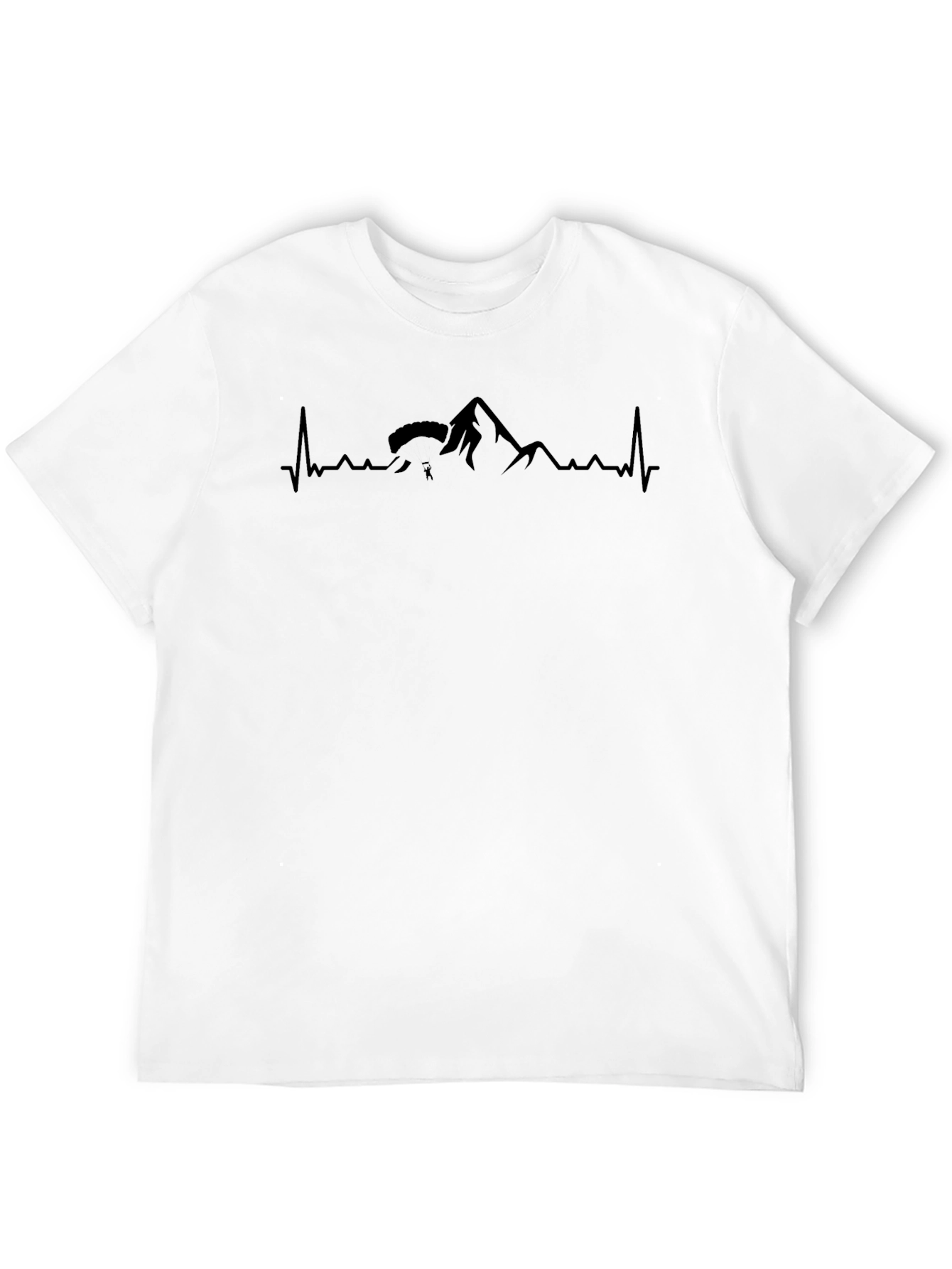 Black Paragliding Mountain Heartbeat T-Shirt