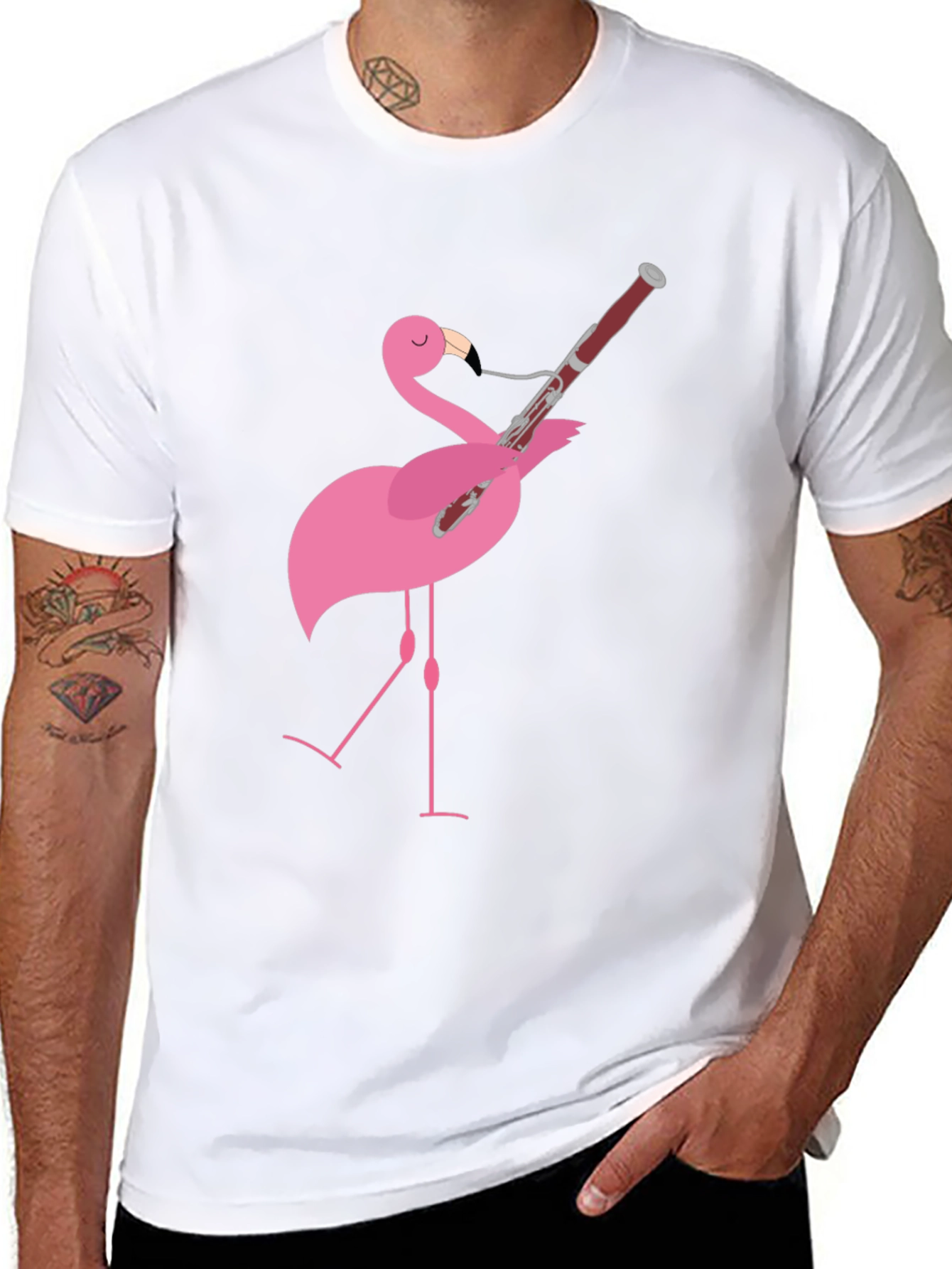 Flamingo Bassoon Player Graphic Tee