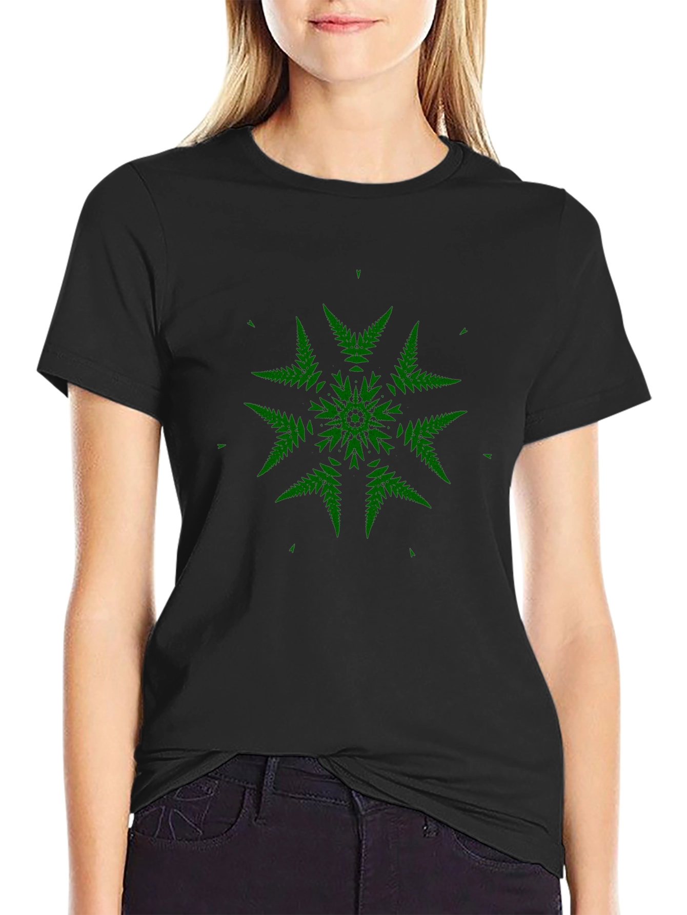 Fern Mandala Black T-Shirt - Unique Nature Design