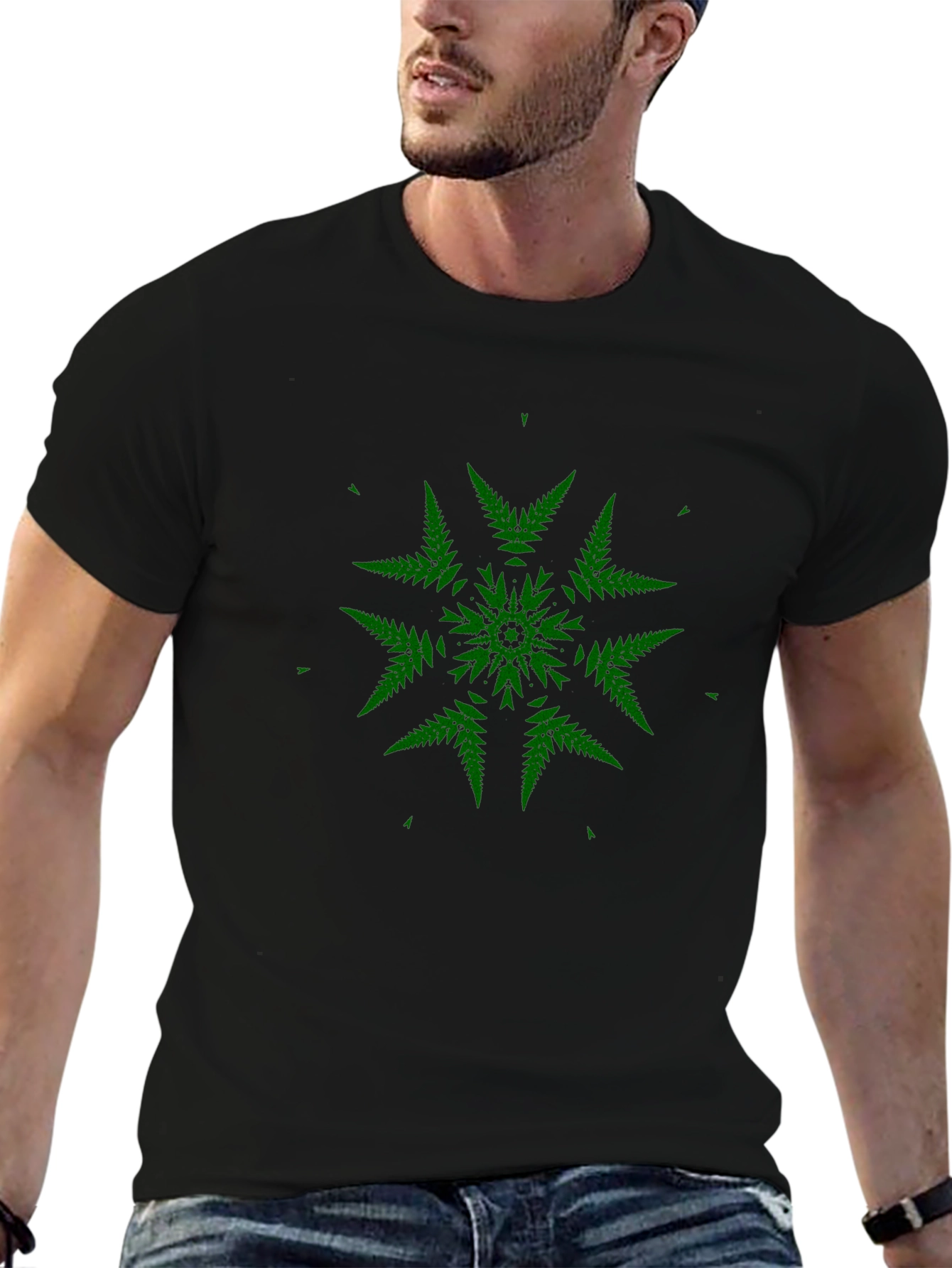Fern Mandala Black T-Shirt - Unique Nature Design