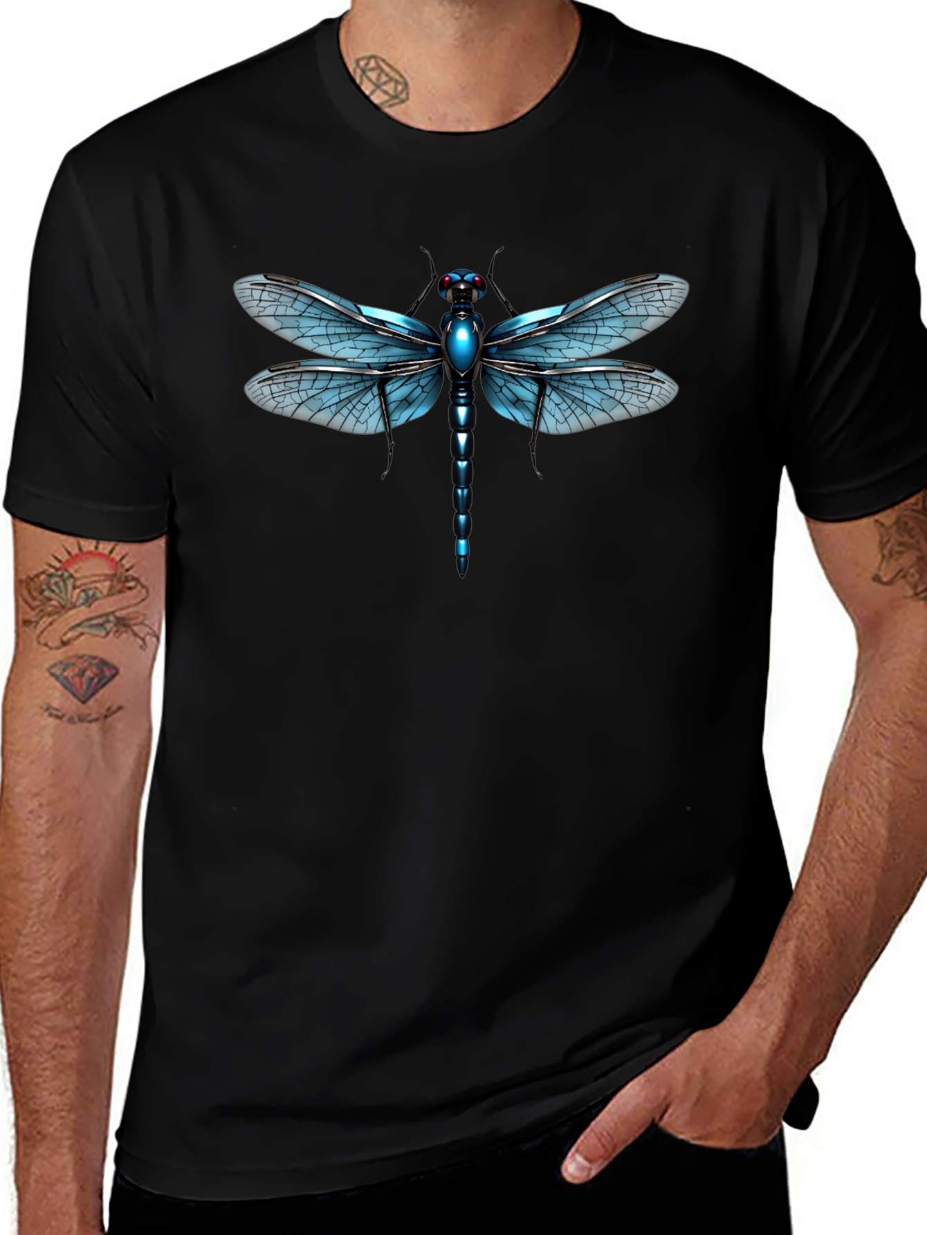 Dragonfly Graphic Tee - Black Cotton T-Shirt