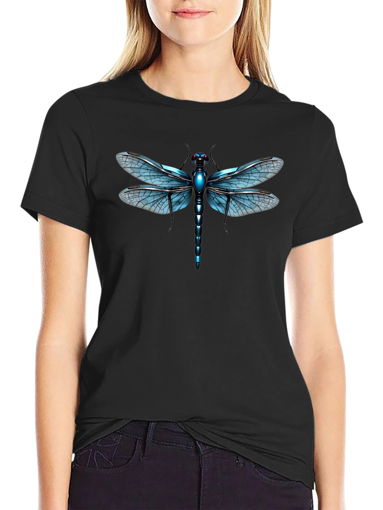 Dragonfly Graphic Tee - Black Cotton T-Shirt