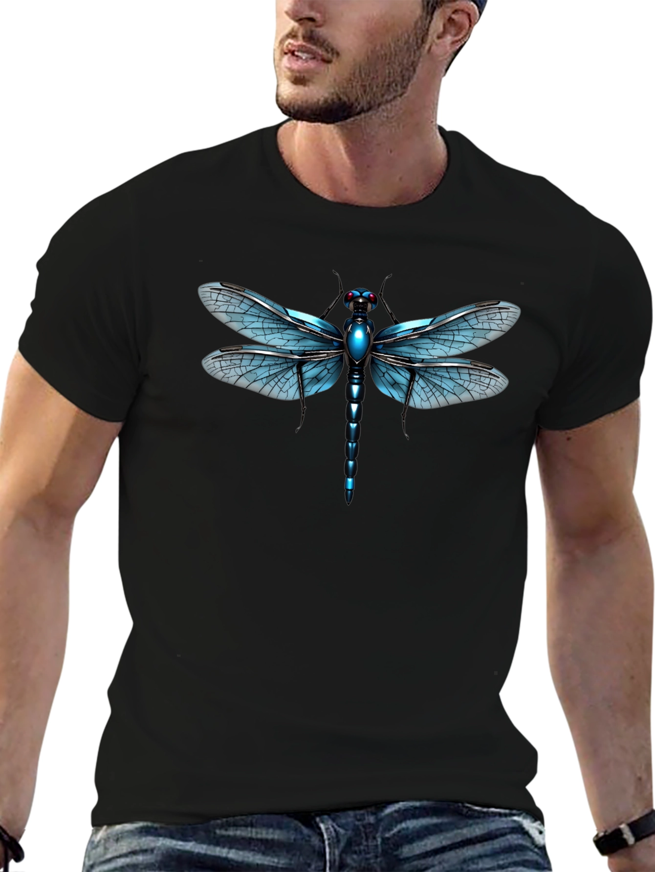 Dragonfly Graphic Tee - Black Cotton T-Shirt