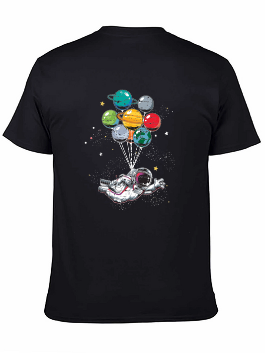Astronaut Planet Balloon Graphic Black T-Shirt