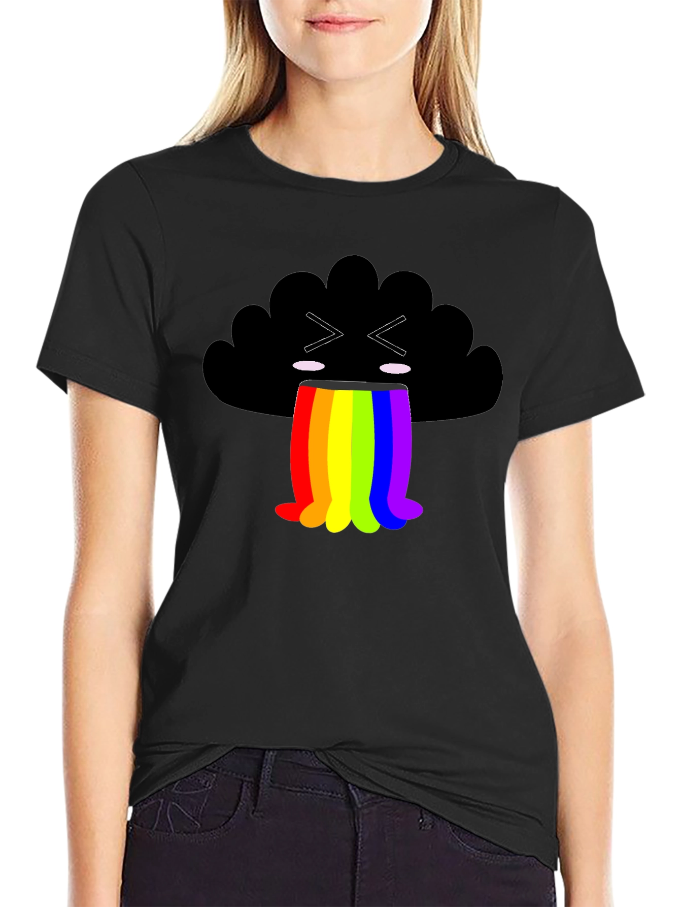 Rainbow Puke Cloud Graphic Tee - Soft Cotton Shirt