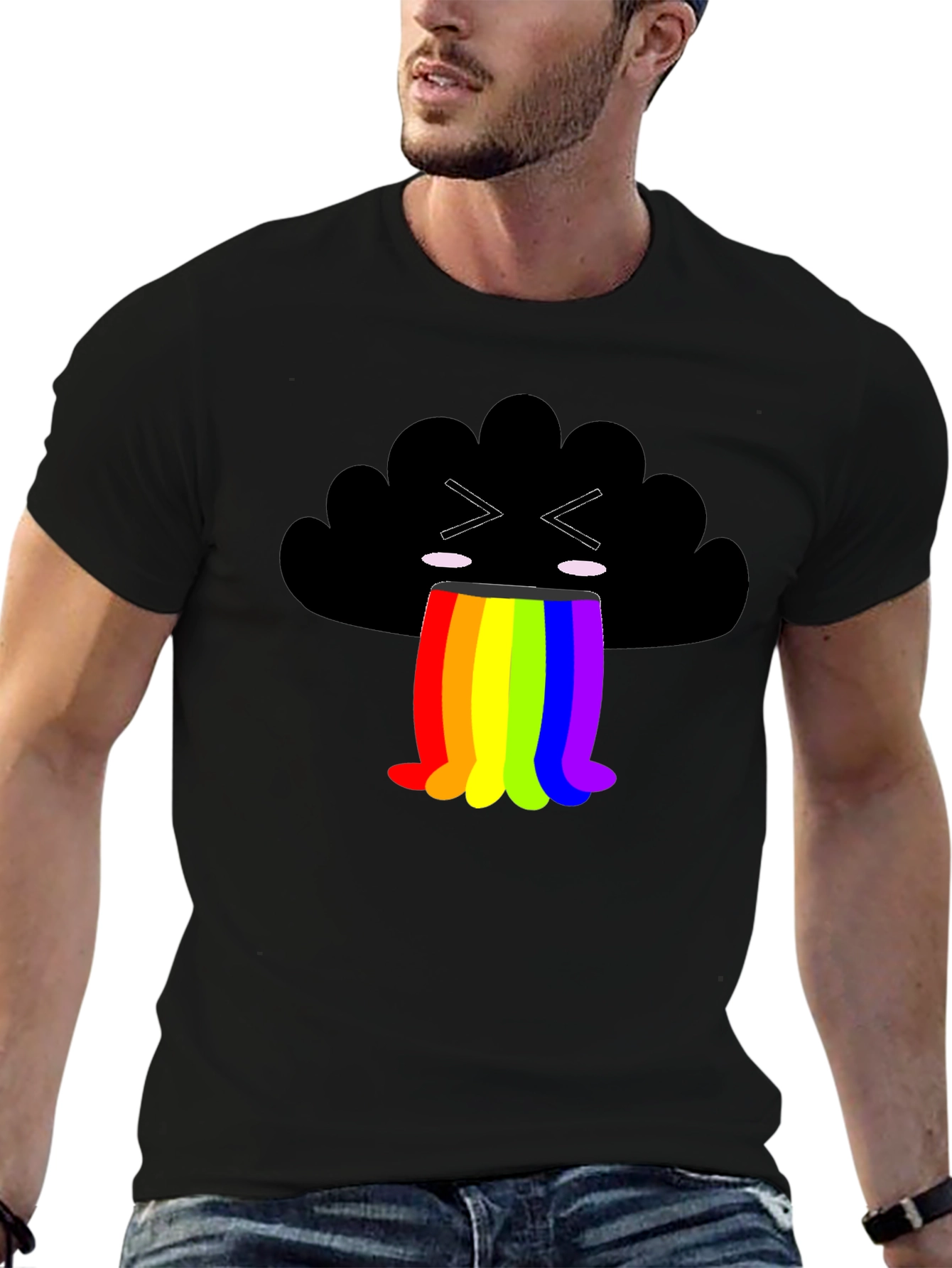 Rainbow Puke Cloud Graphic Tee - Soft Cotton Shirt