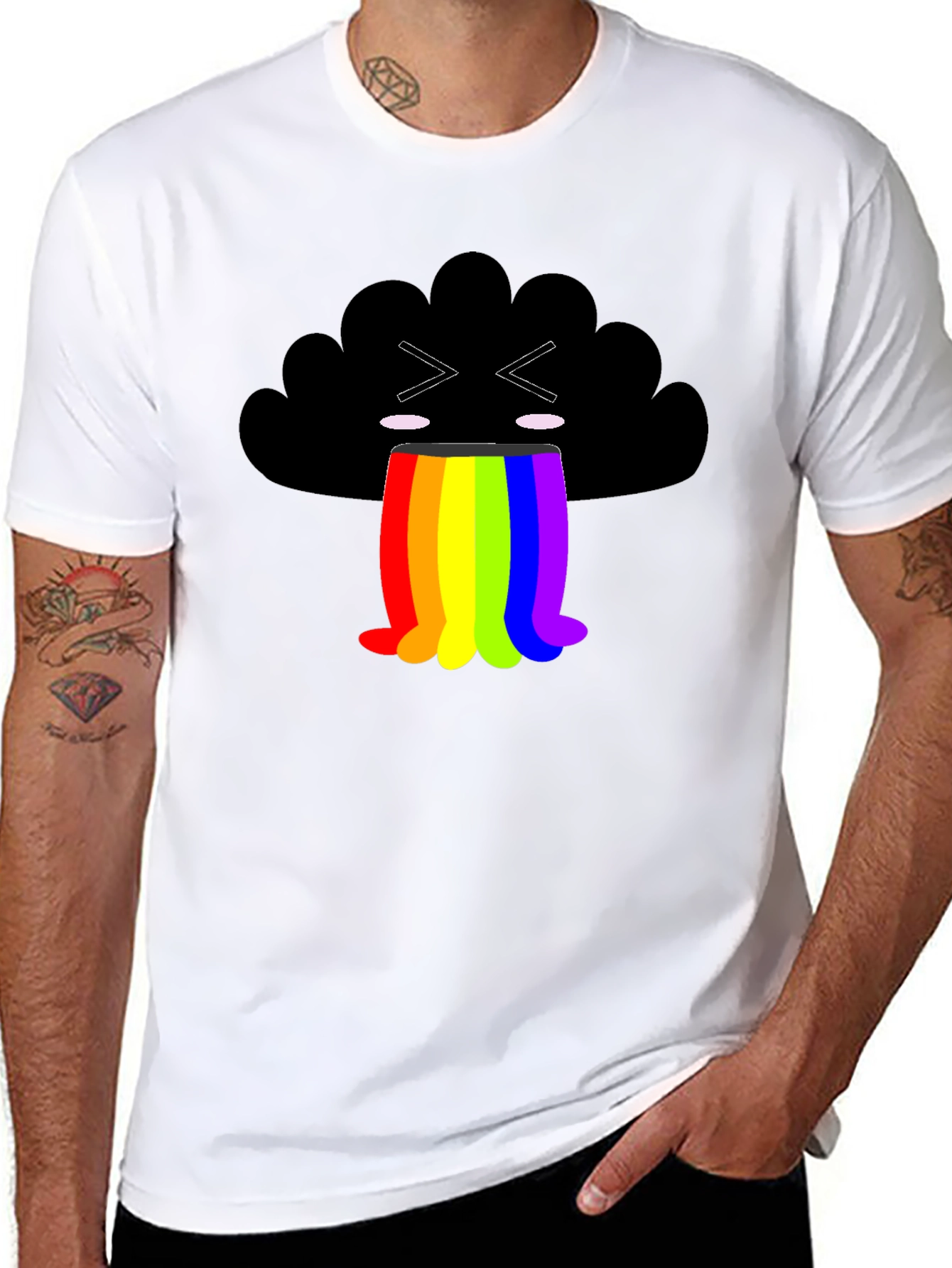 Rainbow Puke Cloud Graphic Tee - Soft Cotton Shirt