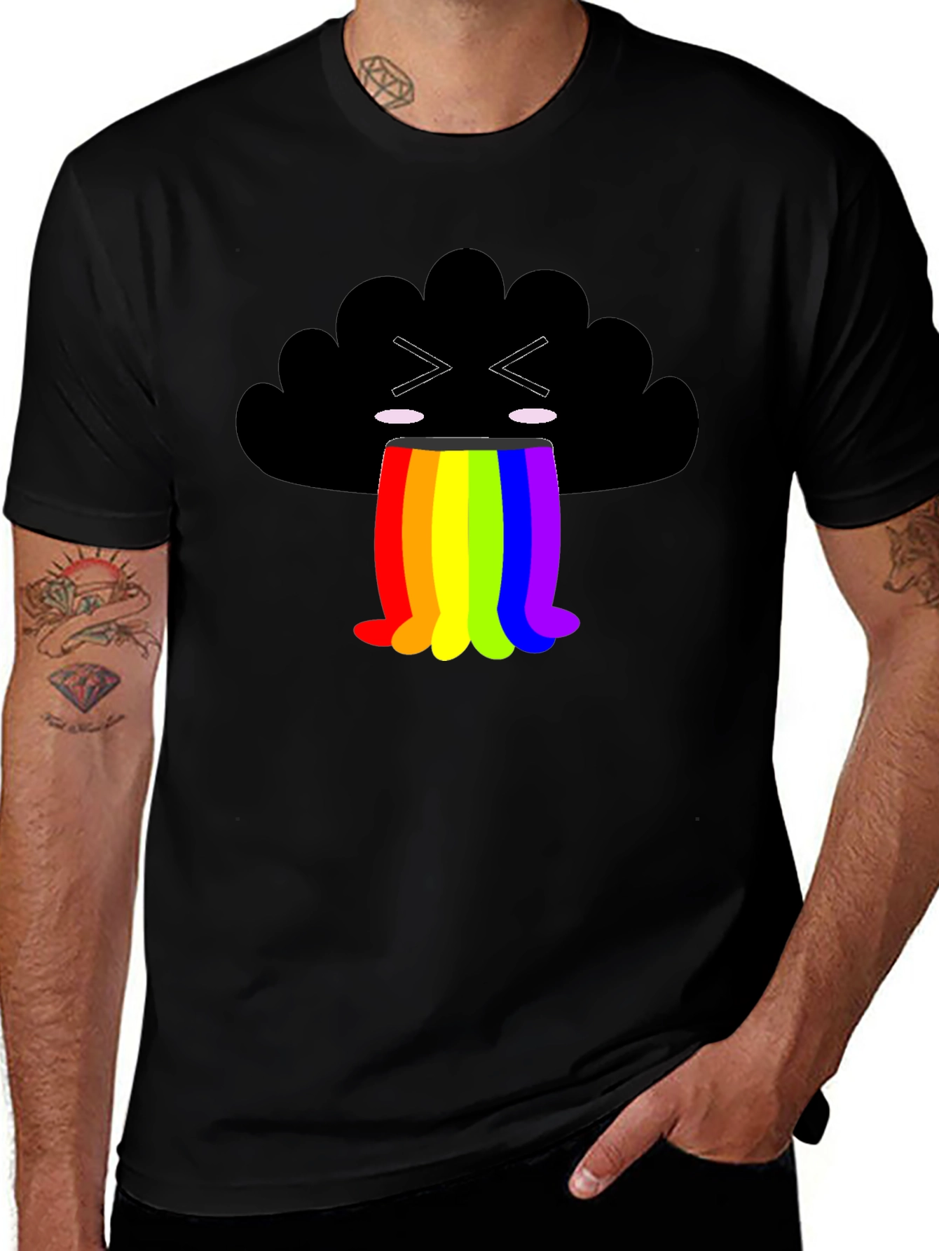 Rainbow Puke Cloud Graphic Tee - Soft Cotton Shirt