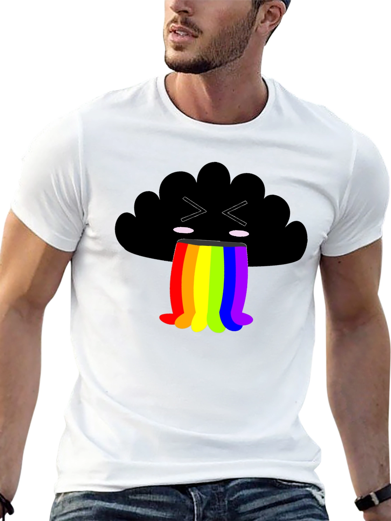 Rainbow Puke Cloud Graphic Tee - Soft Cotton Shirt