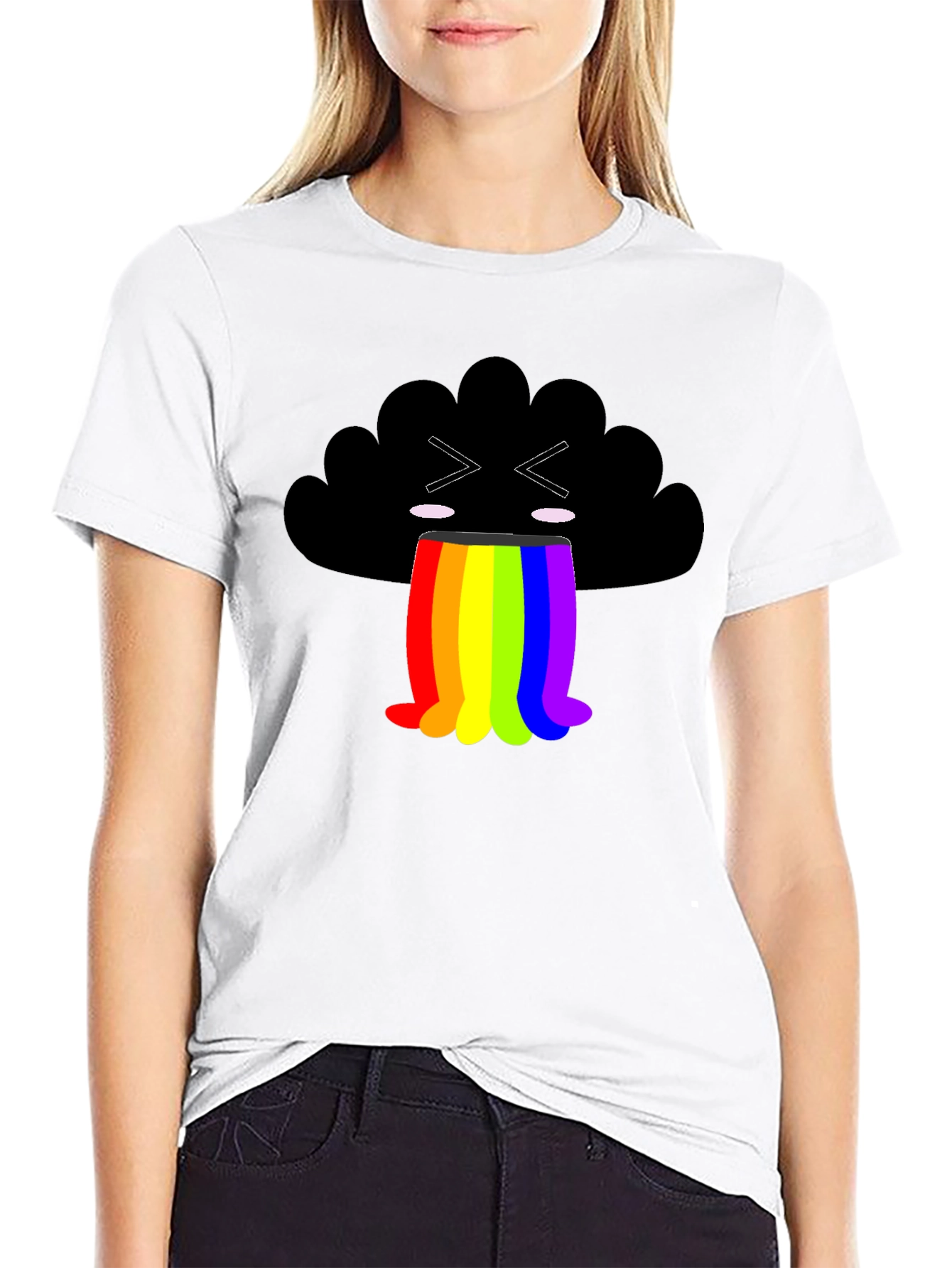 Rainbow Puke Cloud Graphic Tee - Soft Cotton Shirt