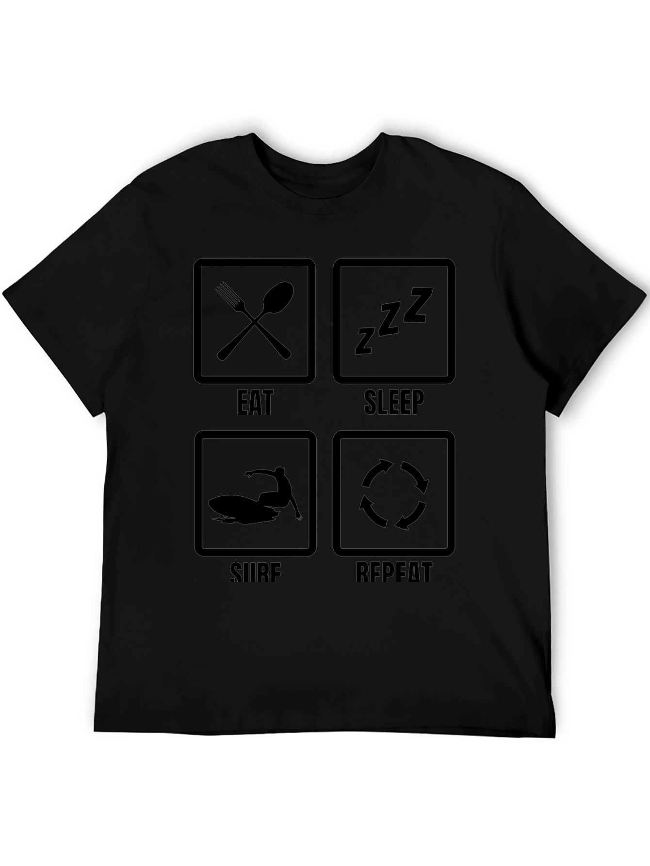 Eat Sleep Surf Repeat Black Graphic Tee