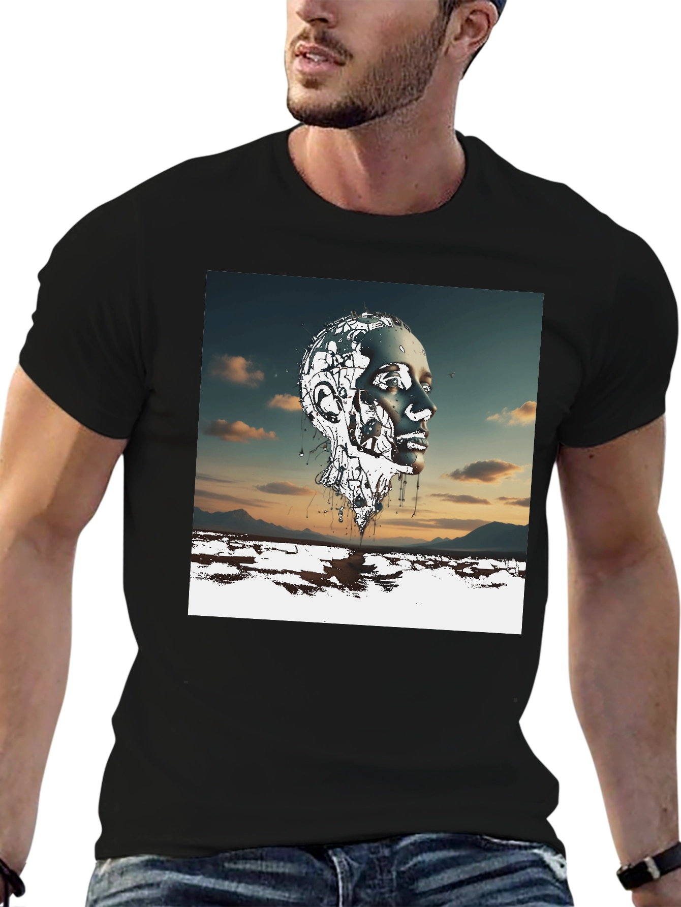 Abstract Head Black T-Shirt