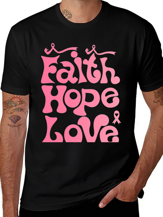Faith Hope Love Pink Ribbon Graphic Tee