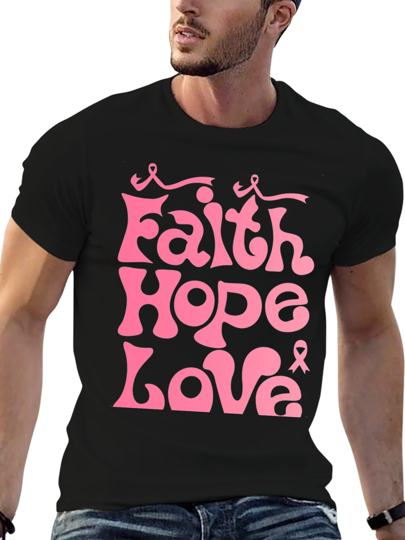 Faith Hope Love Pink Ribbon Graphic Tee