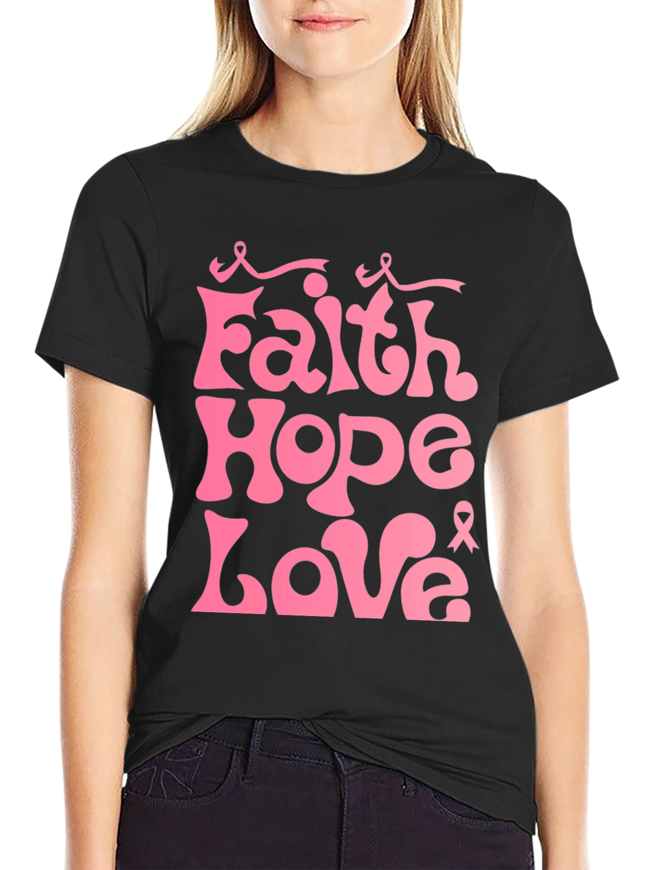 Faith Hope Love Pink Ribbon Graphic Tee