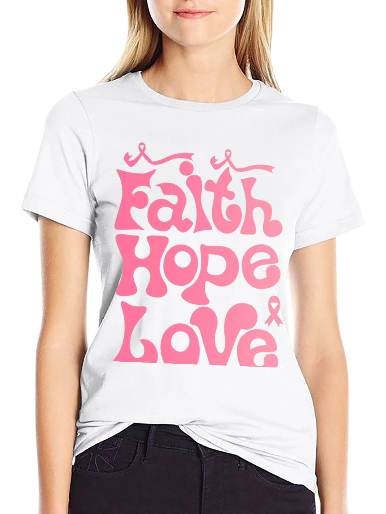 Faith Hope Love Pink Ribbon Graphic Tee