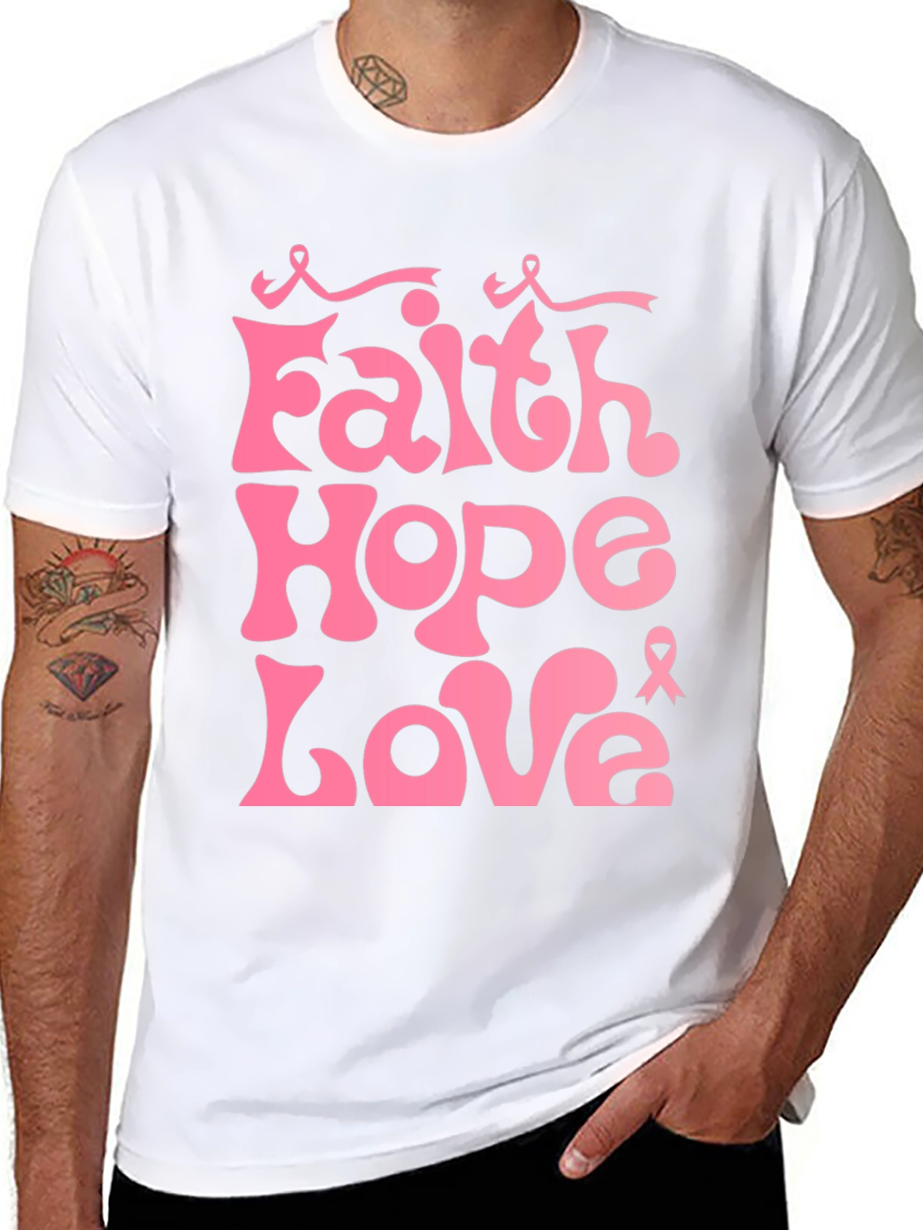 Faith Hope Love Pink Ribbon Graphic Tee