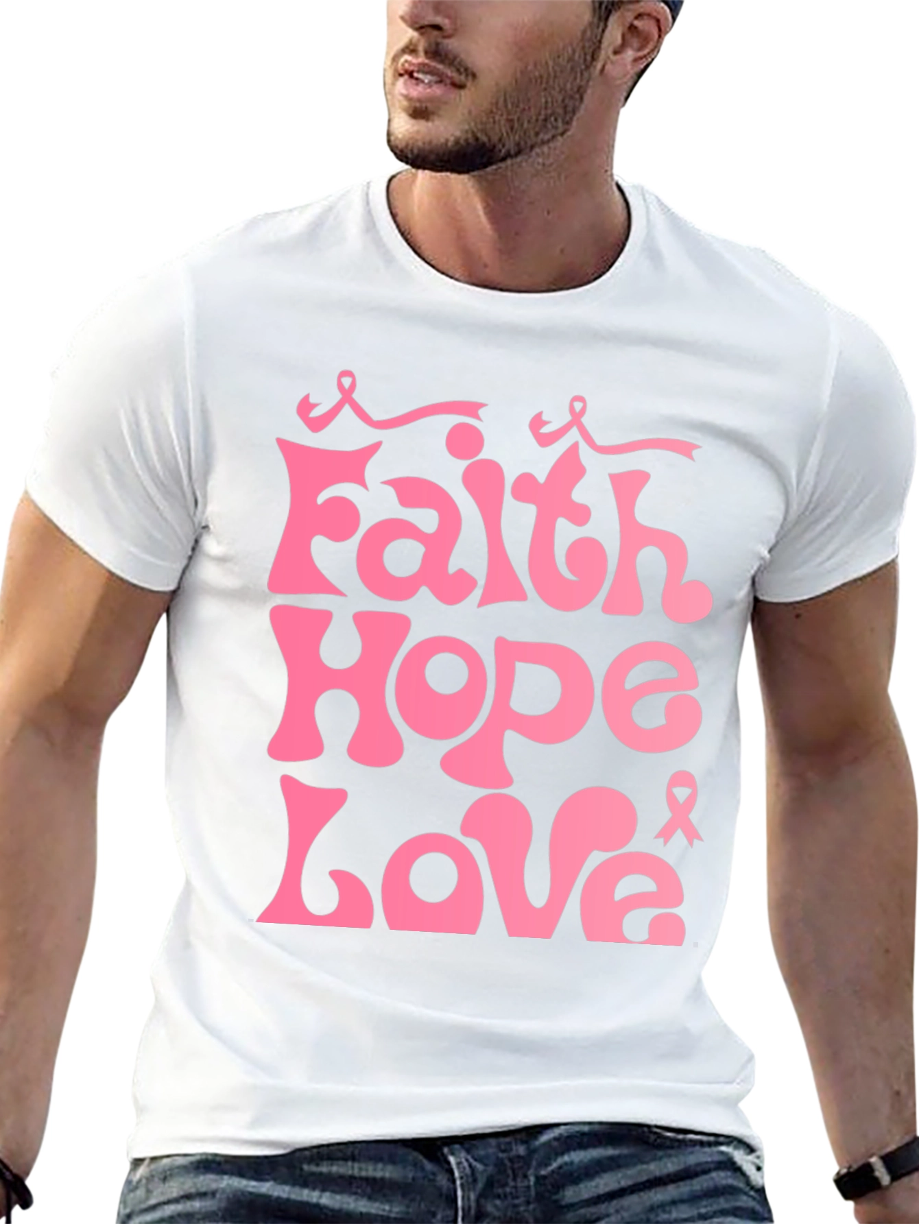 Faith Hope Love Pink Ribbon Graphic Tee