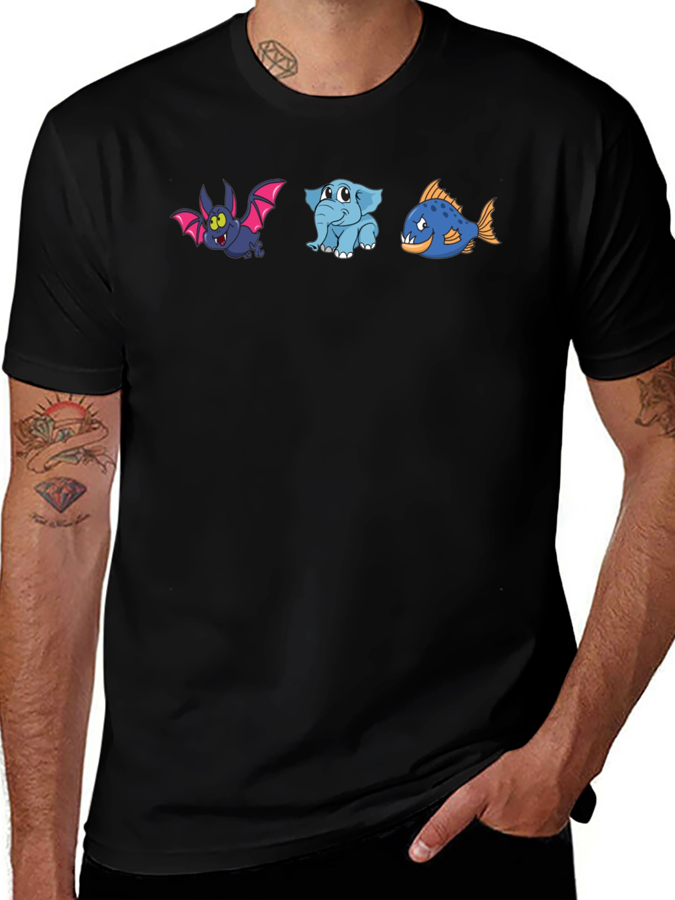 Cartoon Animal Trio Black T-Shirt
