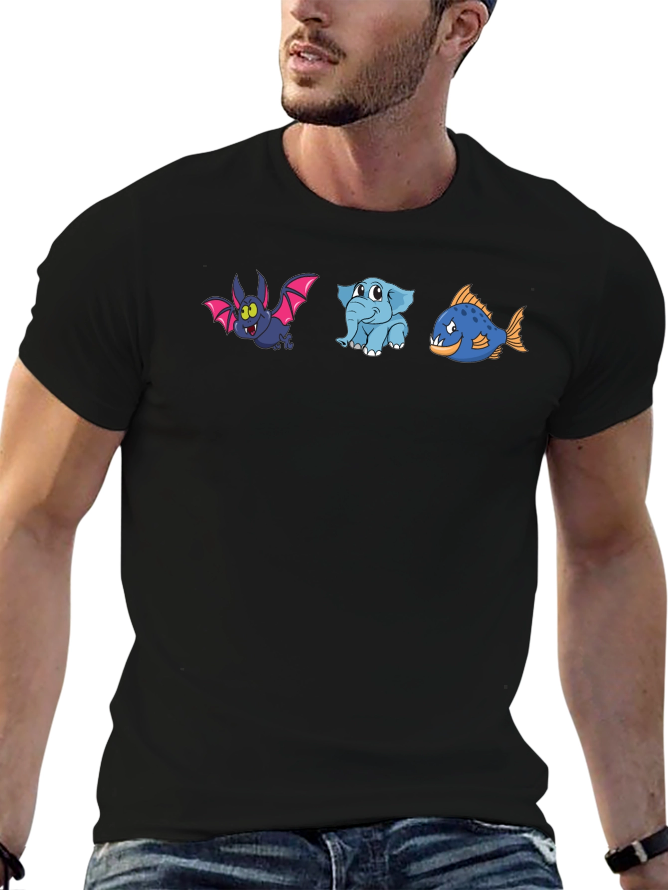 Cartoon Animal Trio Black T-Shirt