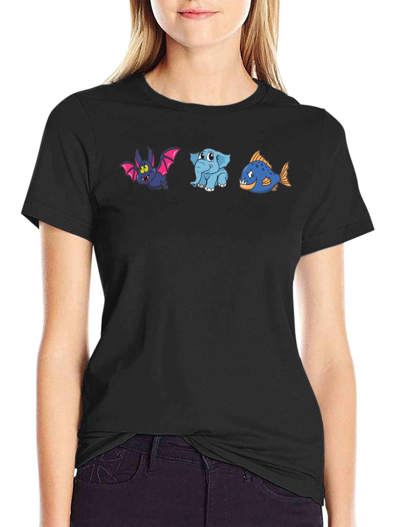 Cartoon Animal Trio Black T-Shirt