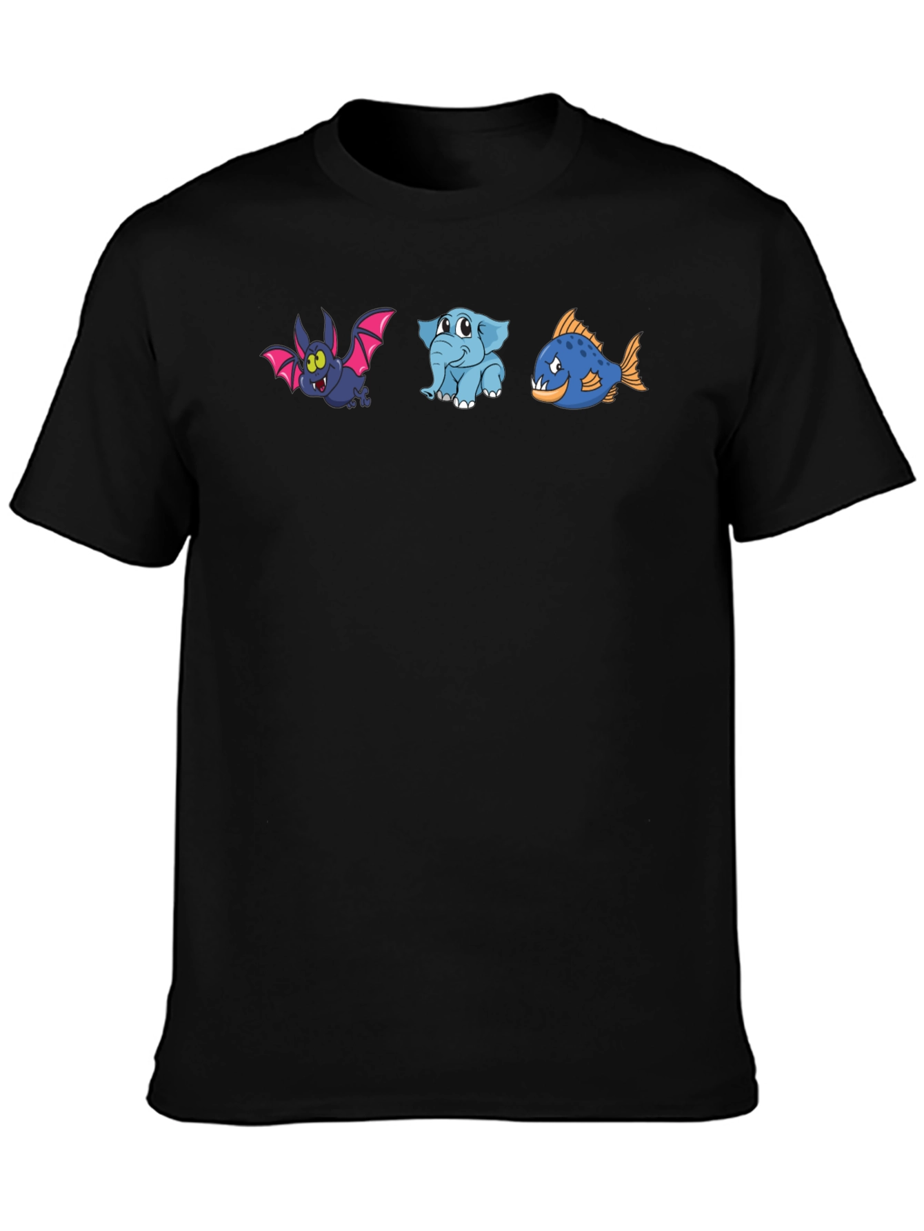 Cartoon Animal Trio Black T-Shirt