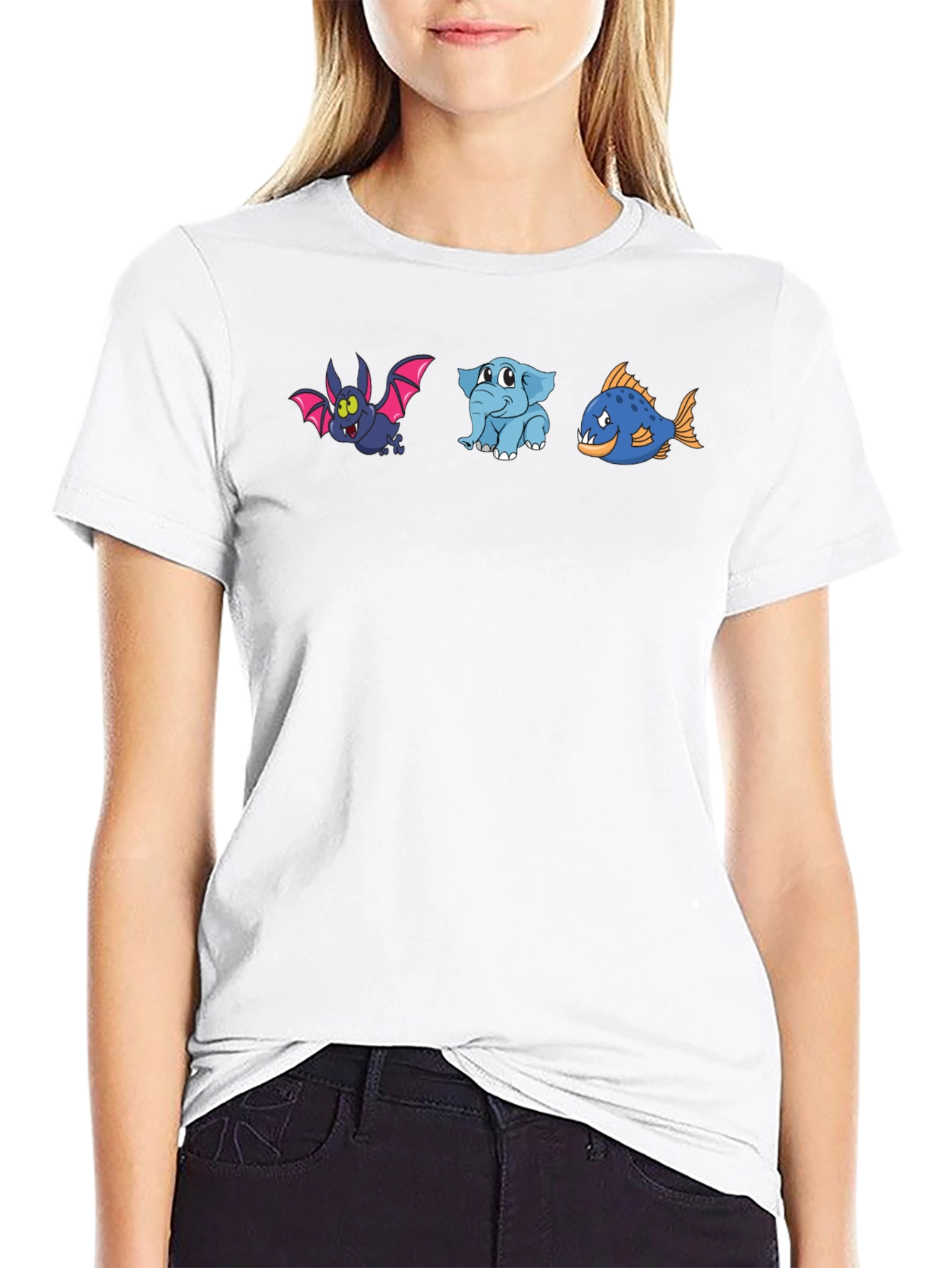 Cartoon Animal Trio Black T-Shirt