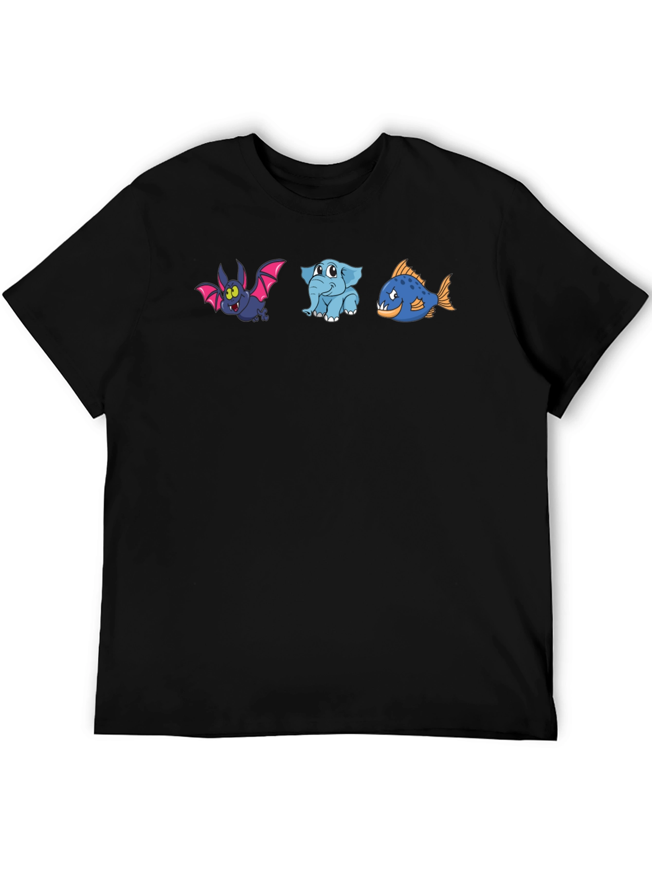 Cartoon Animal Trio Black T-Shirt