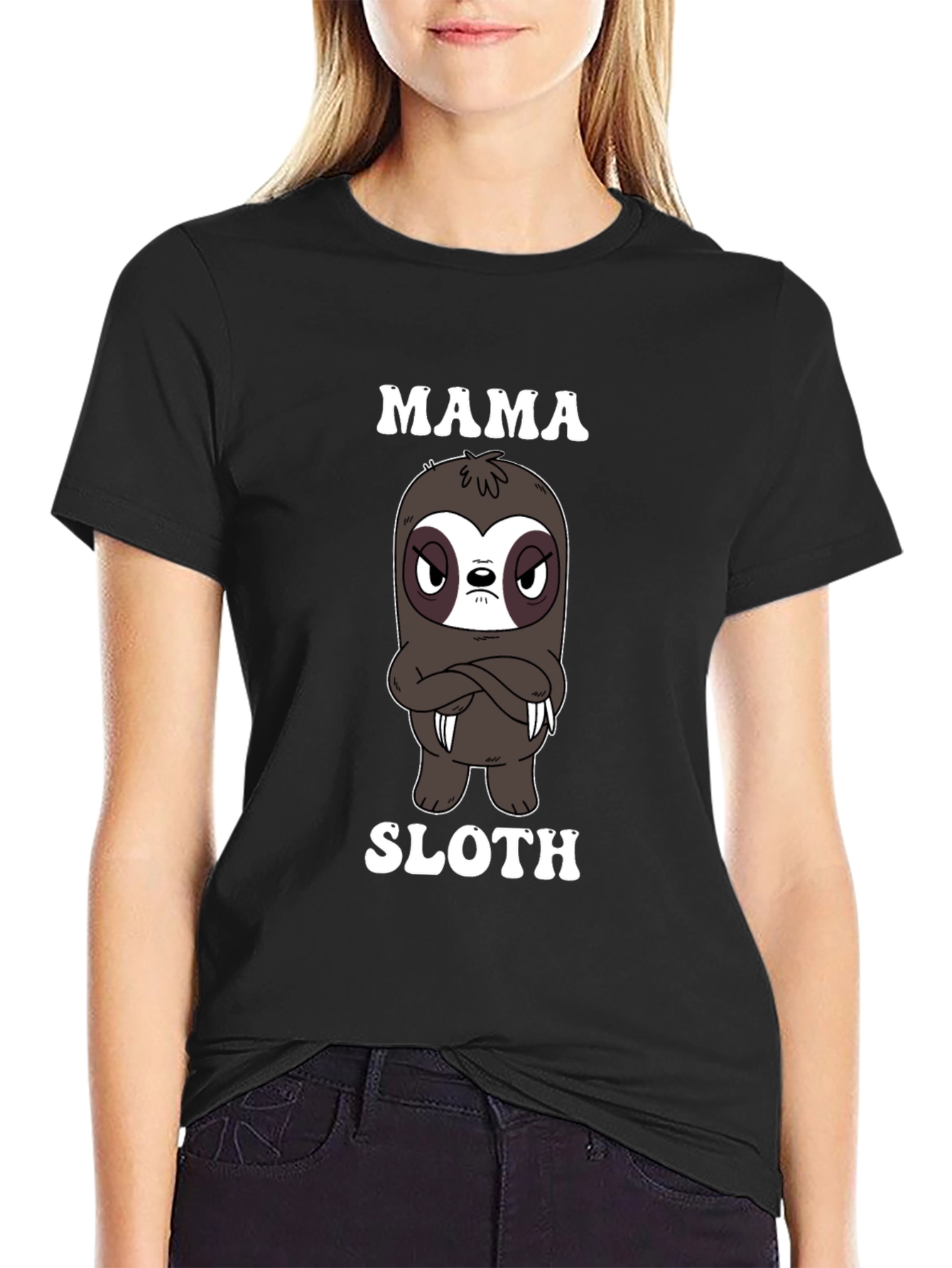 Mama Sloth Cartoon Graphic T-Shirt