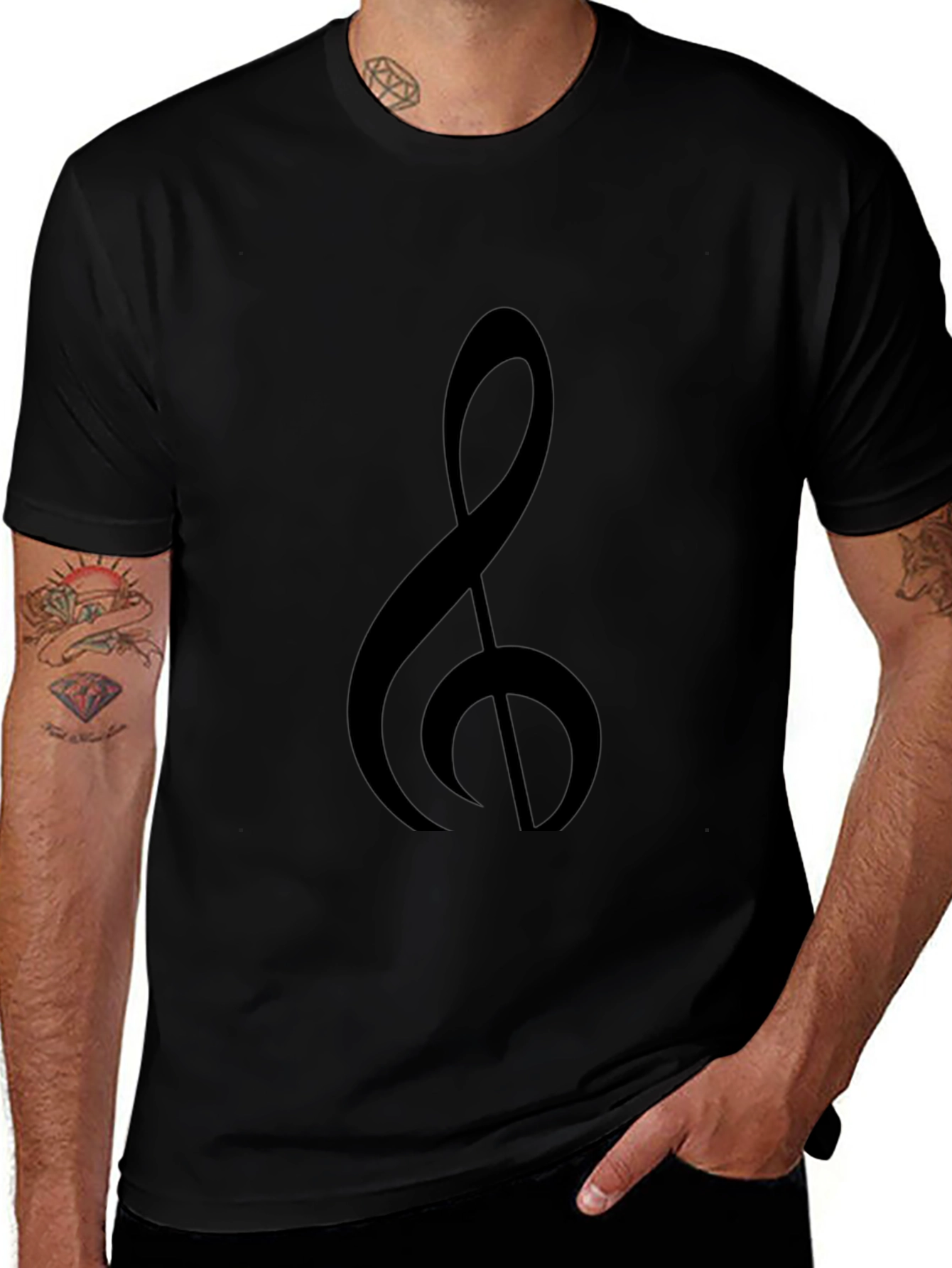 Musical Treble Clef Graphic Tee - Classic Black