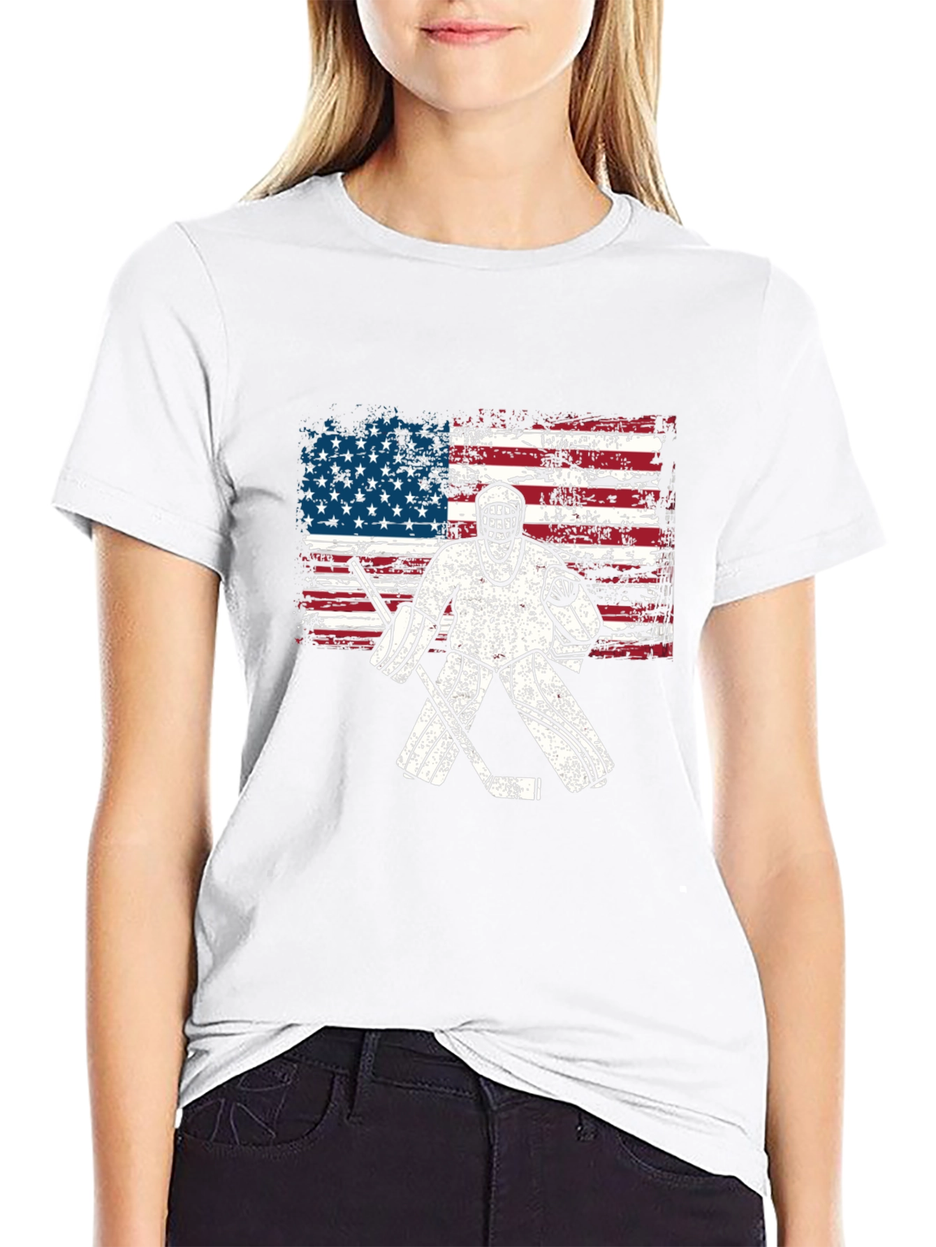 USA Hockey Goalie T-Shirt - Patriotic American Flag Design
