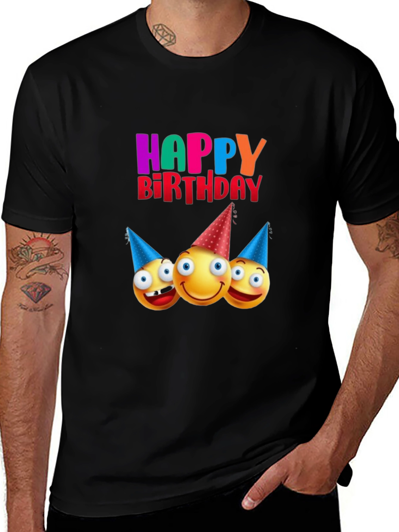 Happy Birthday Emoji Graphic Black T-Shirt