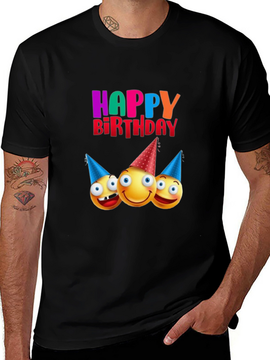Happy Birthday Emoji Graphic Black T-Shirt