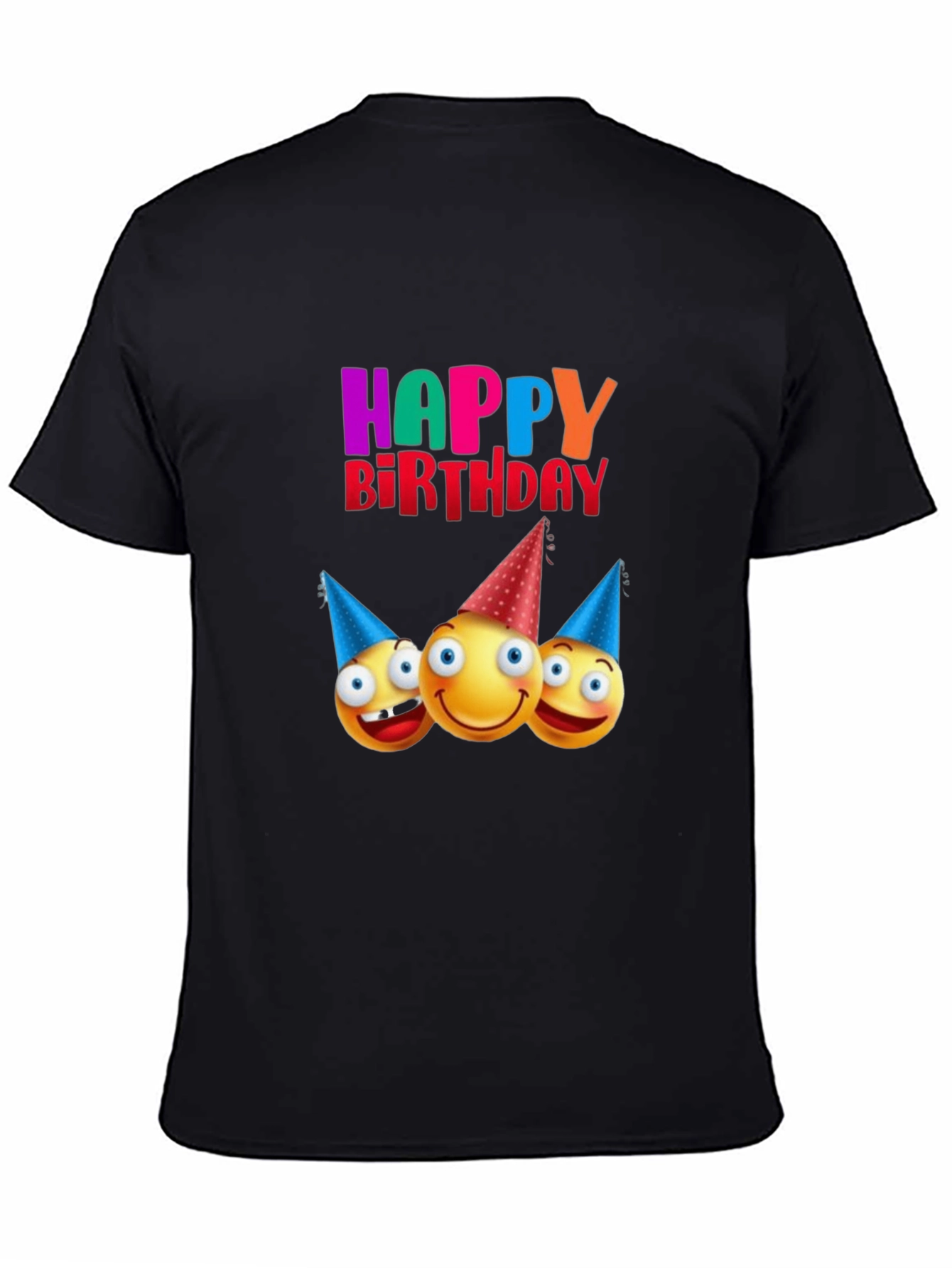 Happy Birthday Emoji Graphic Black T-Shirt