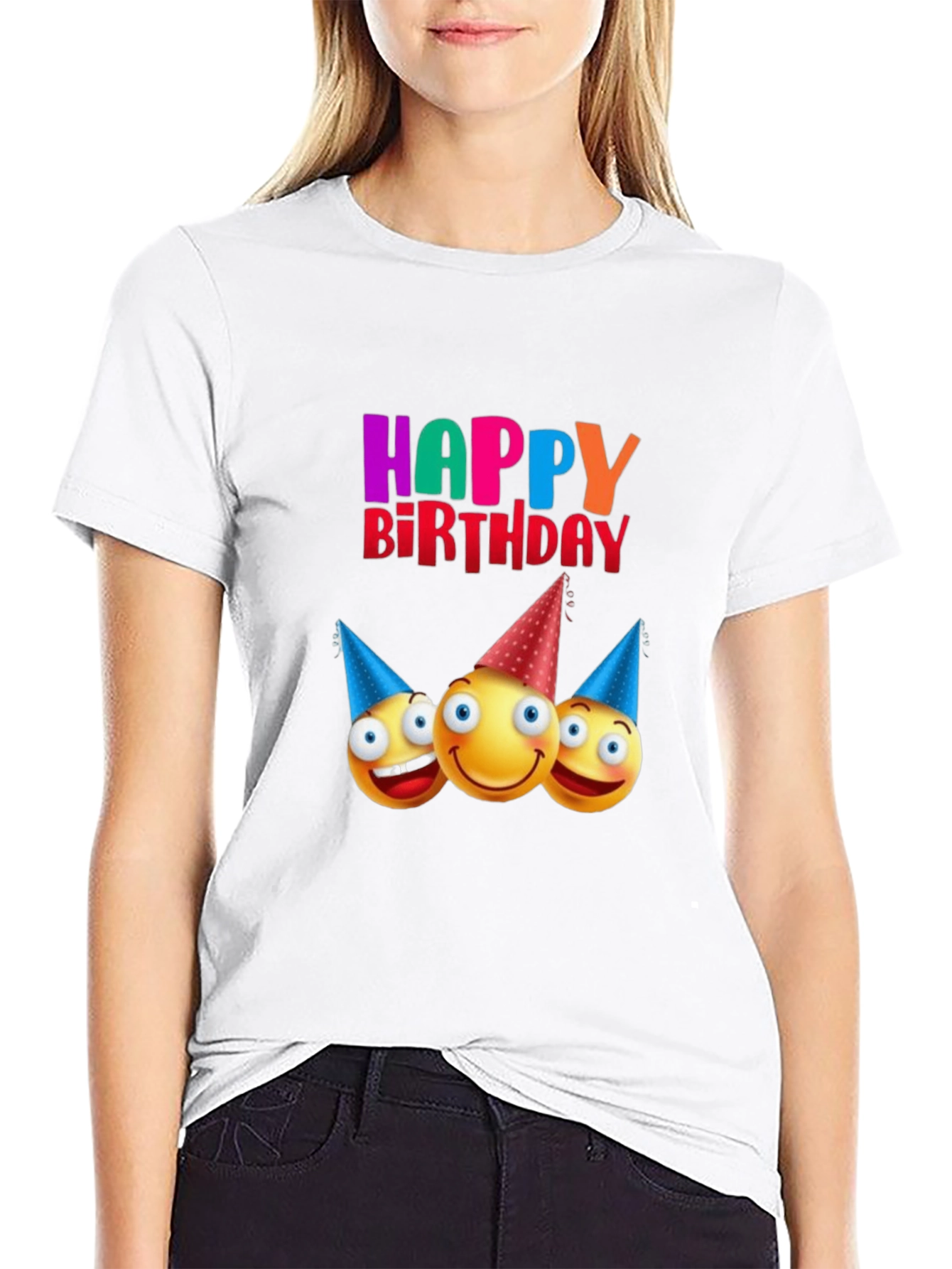 Happy Birthday Emoji Graphic Black T-Shirt